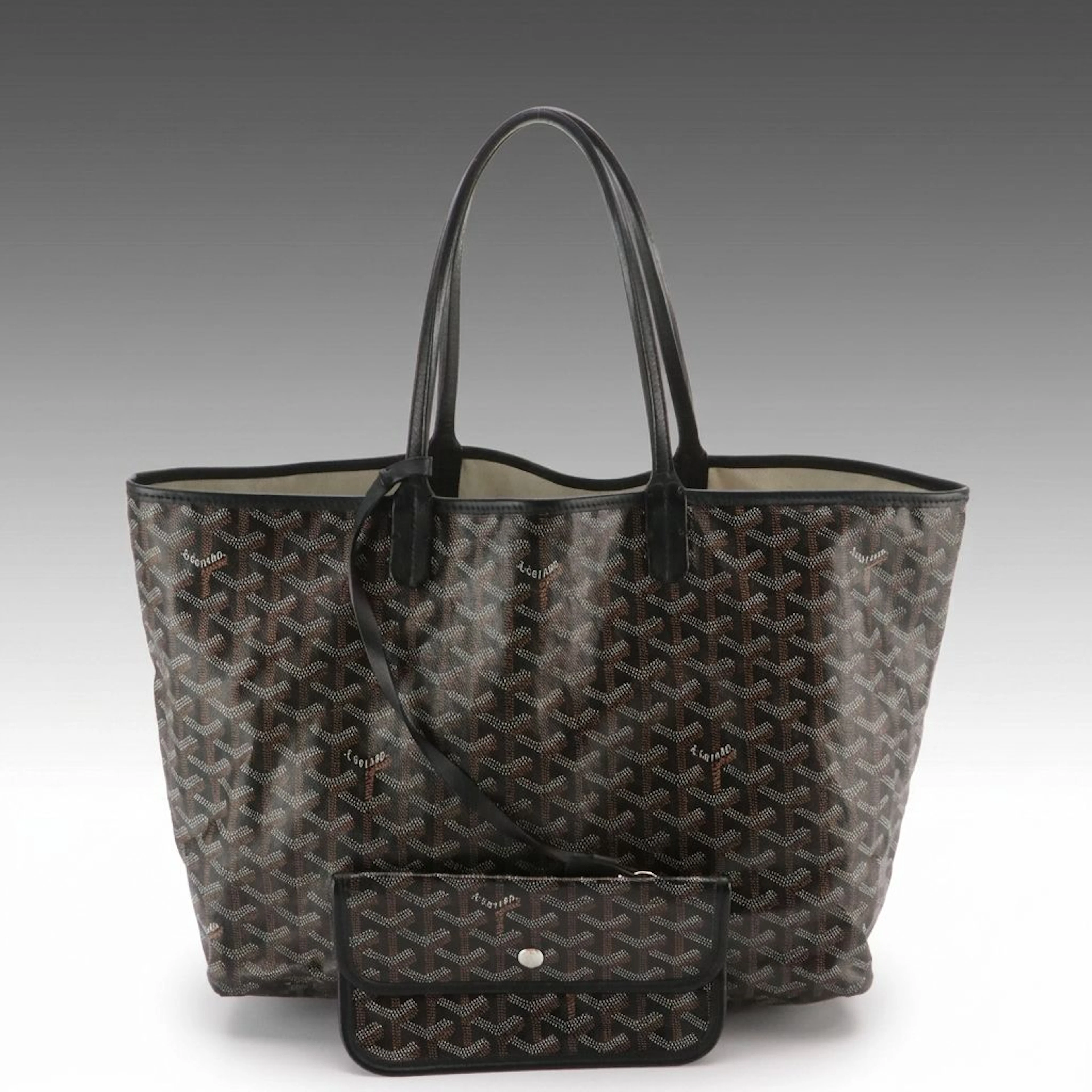 Goyard Saint Louis PM Tote Bag and Pouch in Black Goyardine Canvas