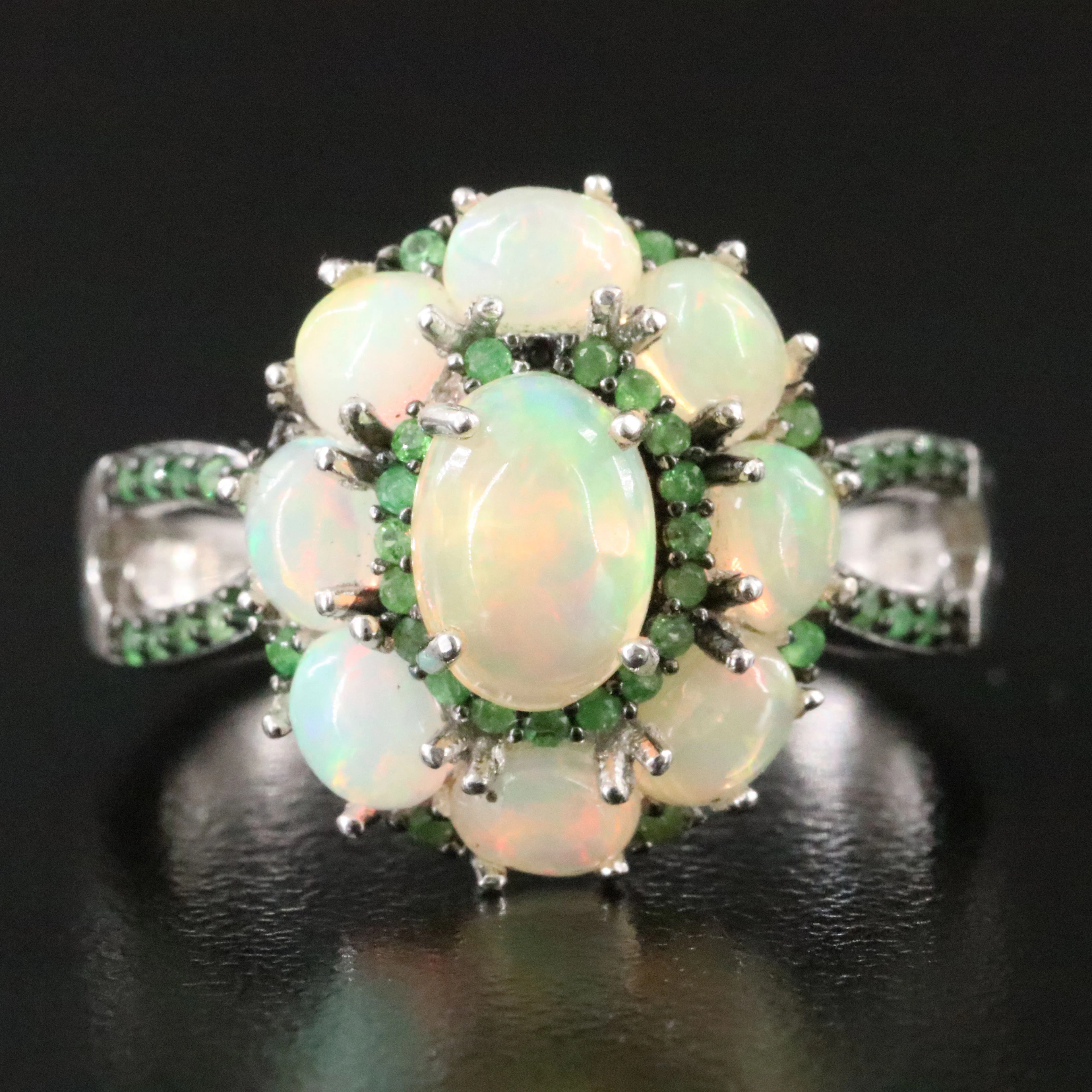 Sterling Opal and Tsavorite Ring
