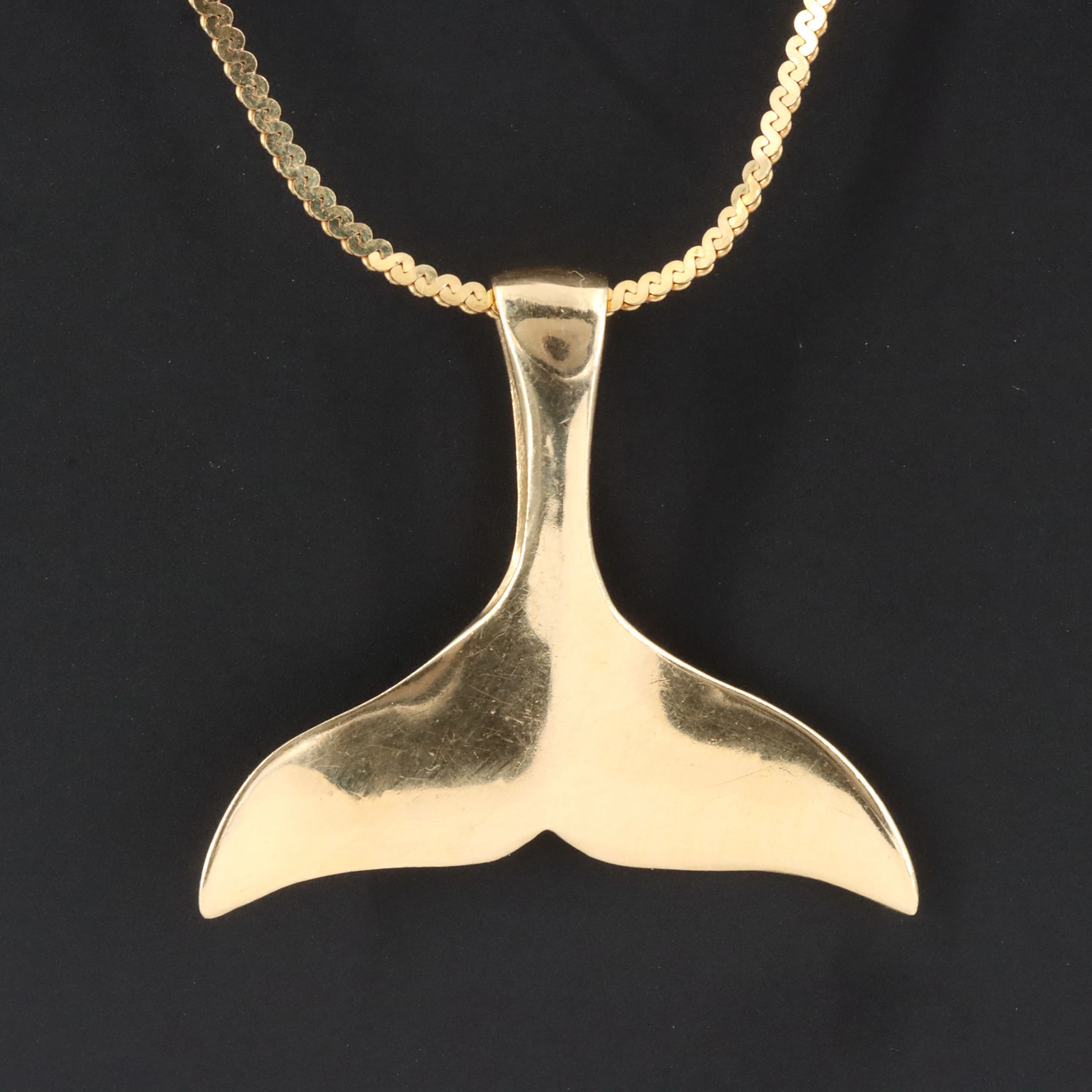Italian 14K Serpentine Chain and Whale Tail Pendant Necklace