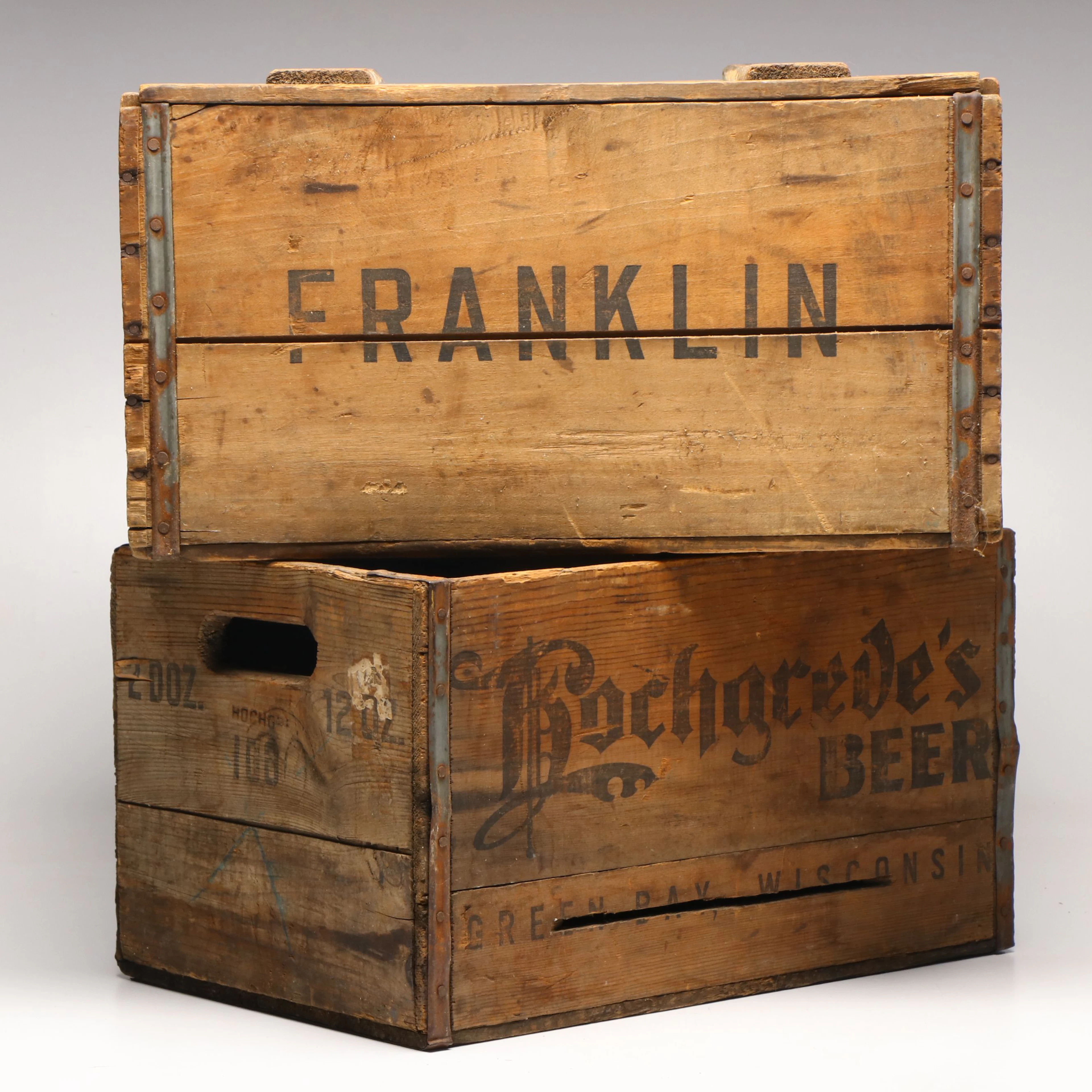 Hochgreve and Franklin Brewing Co. Wood Beer Crates, Early 20th C.