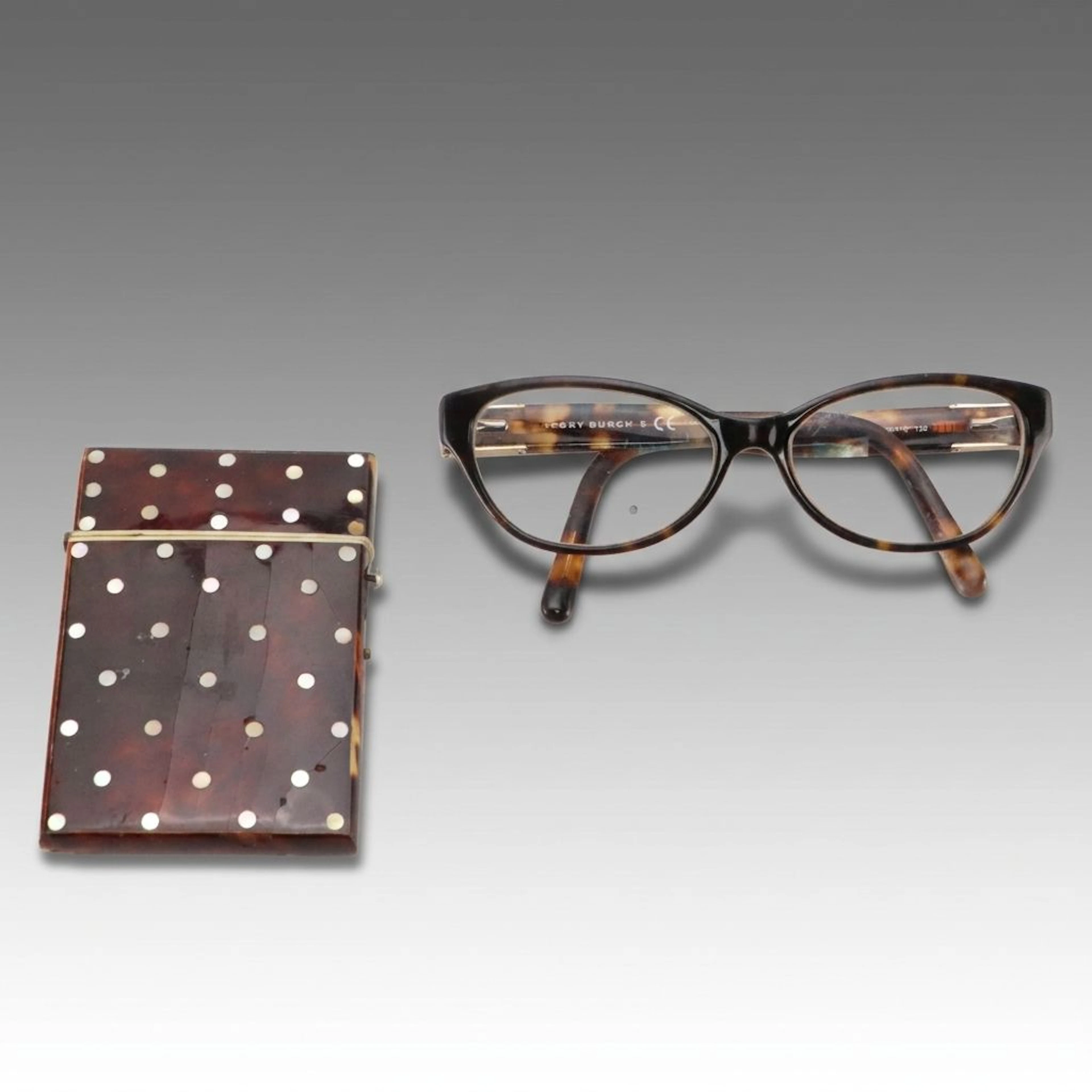 Tory Burch TY2045 Cateye Glasses and Vintage Card Case in M.O.P &