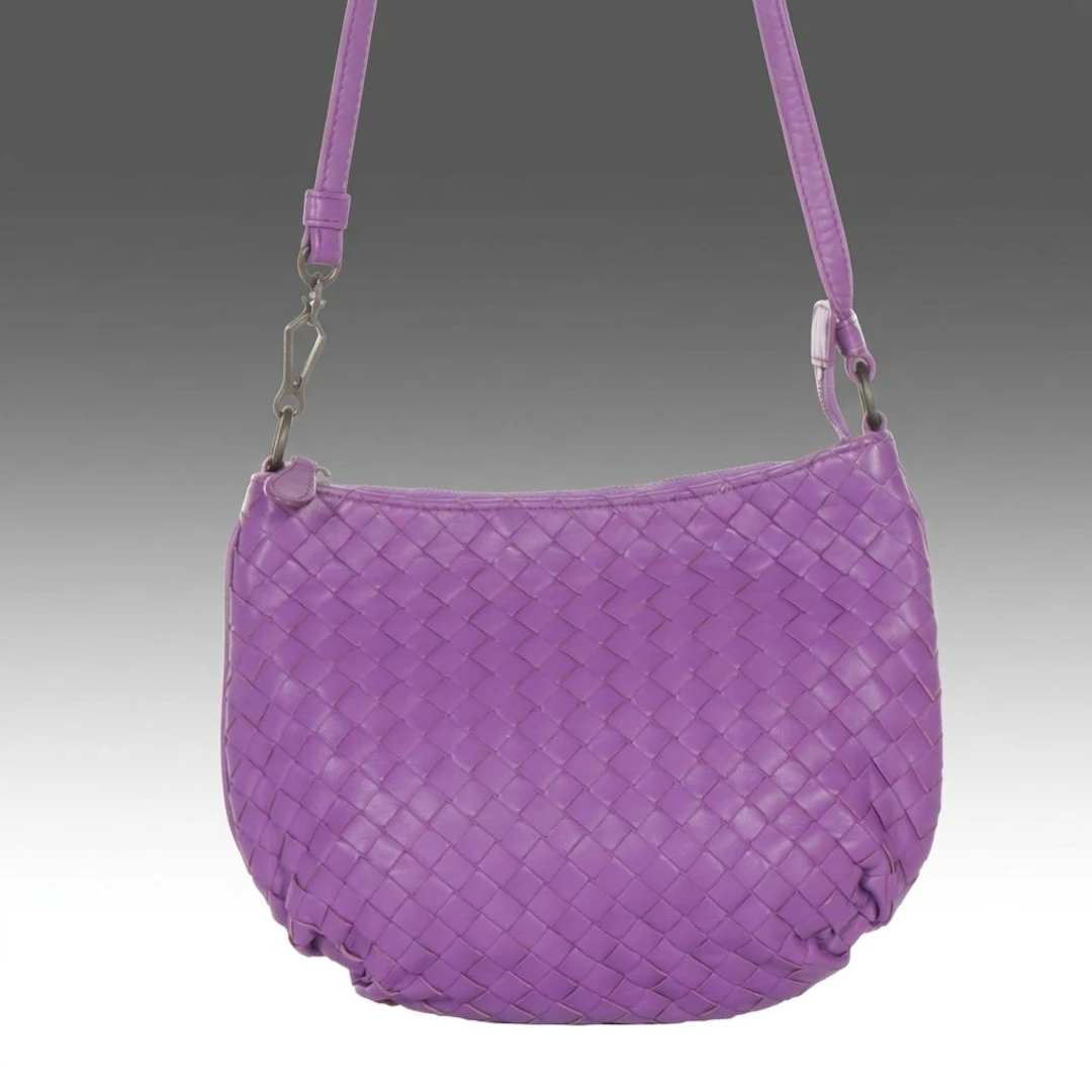 Bottega Veneta Small Shoulder Bag in Purple Nappa Intrecciato Leather