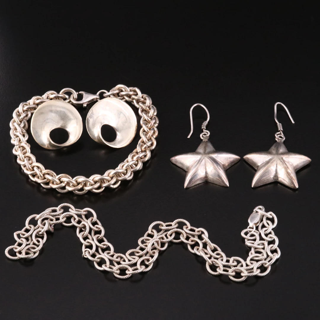 Sterling Necklaces and Earrings Featuring Stars and Cables