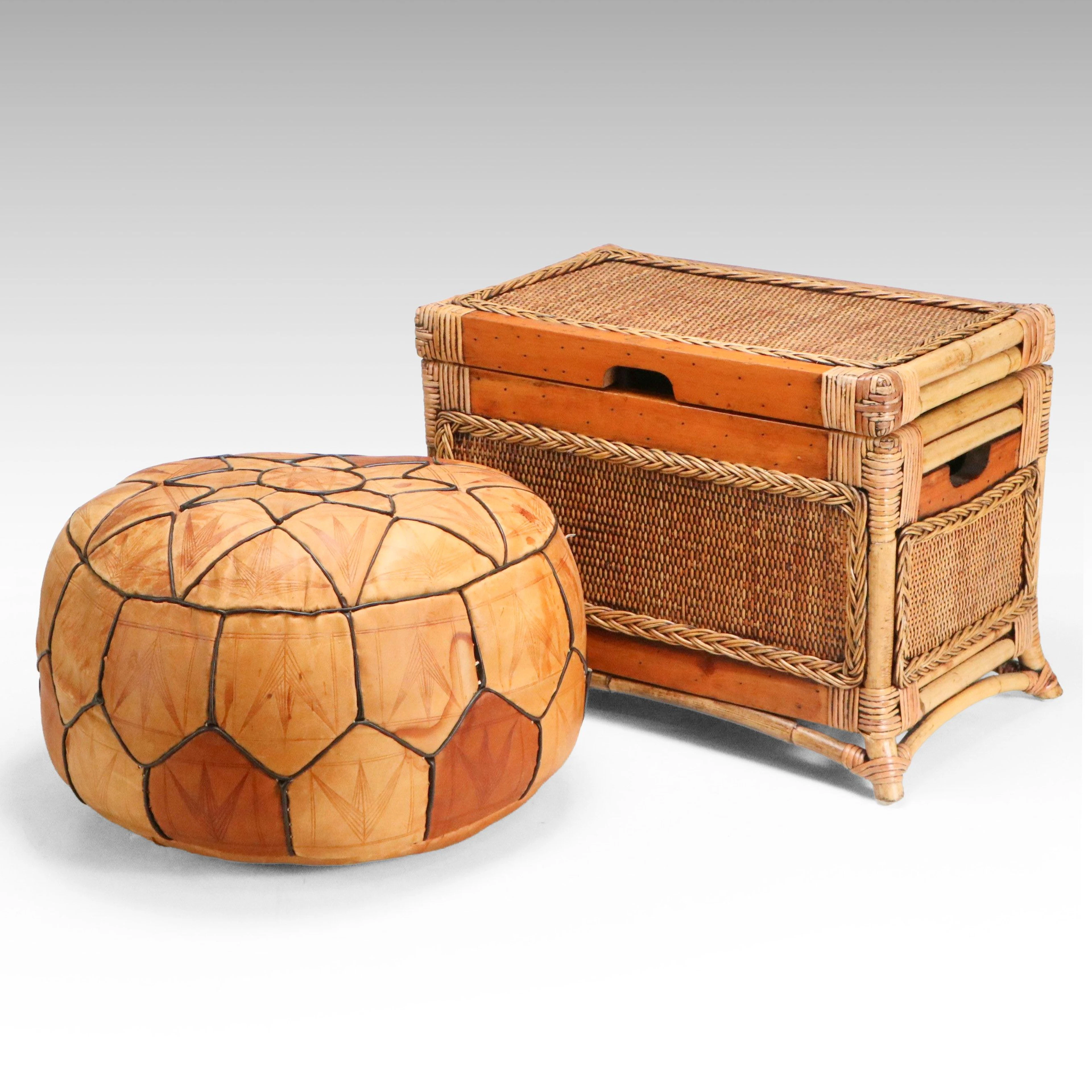 Moroccan Starburst Motif Leather Pouf