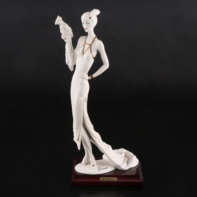Giuseppe Armani Art Deco Style "Lady with Parrot" Porcelain Figurine
