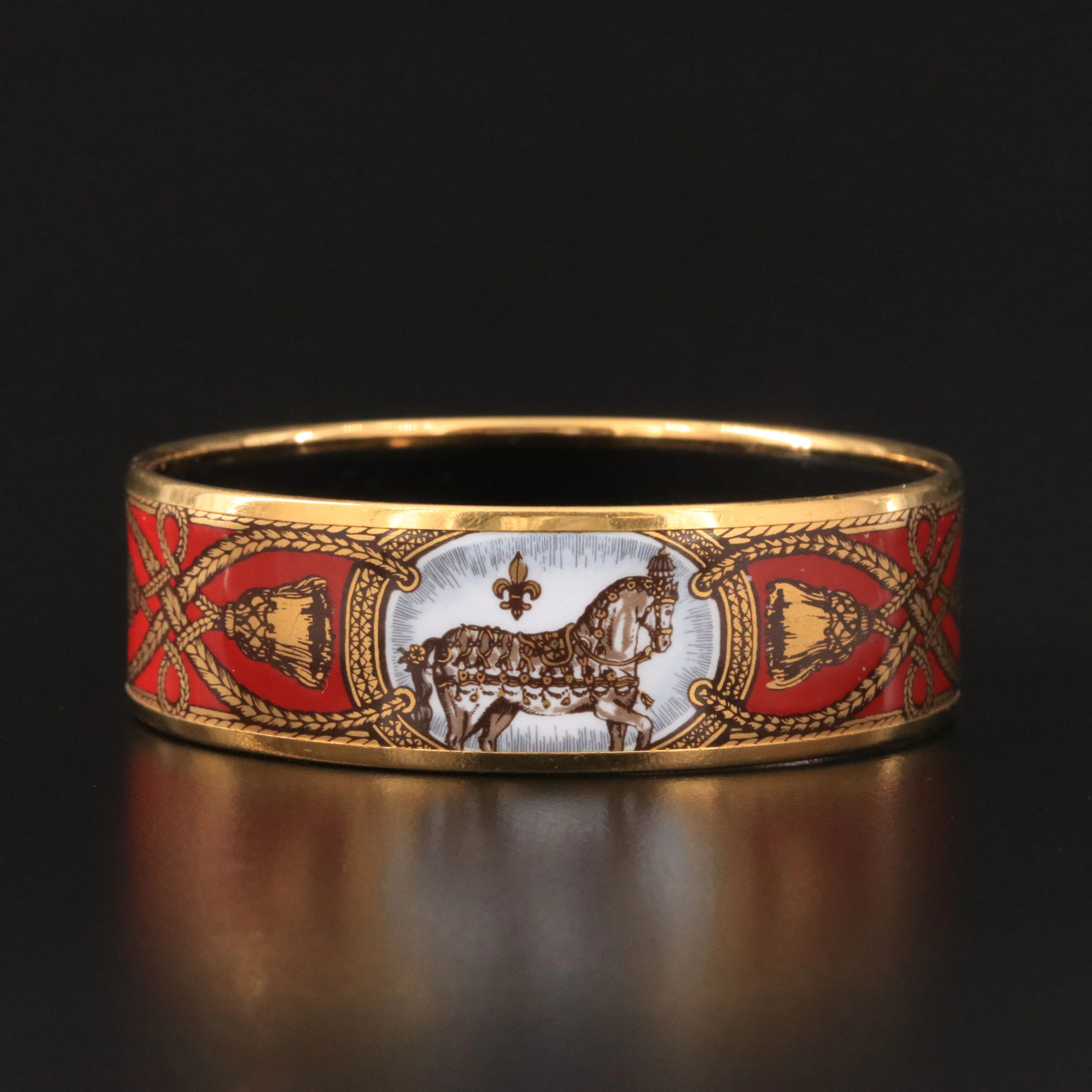 Hermès Grand Apparat Wide Red Enamel Bracelet