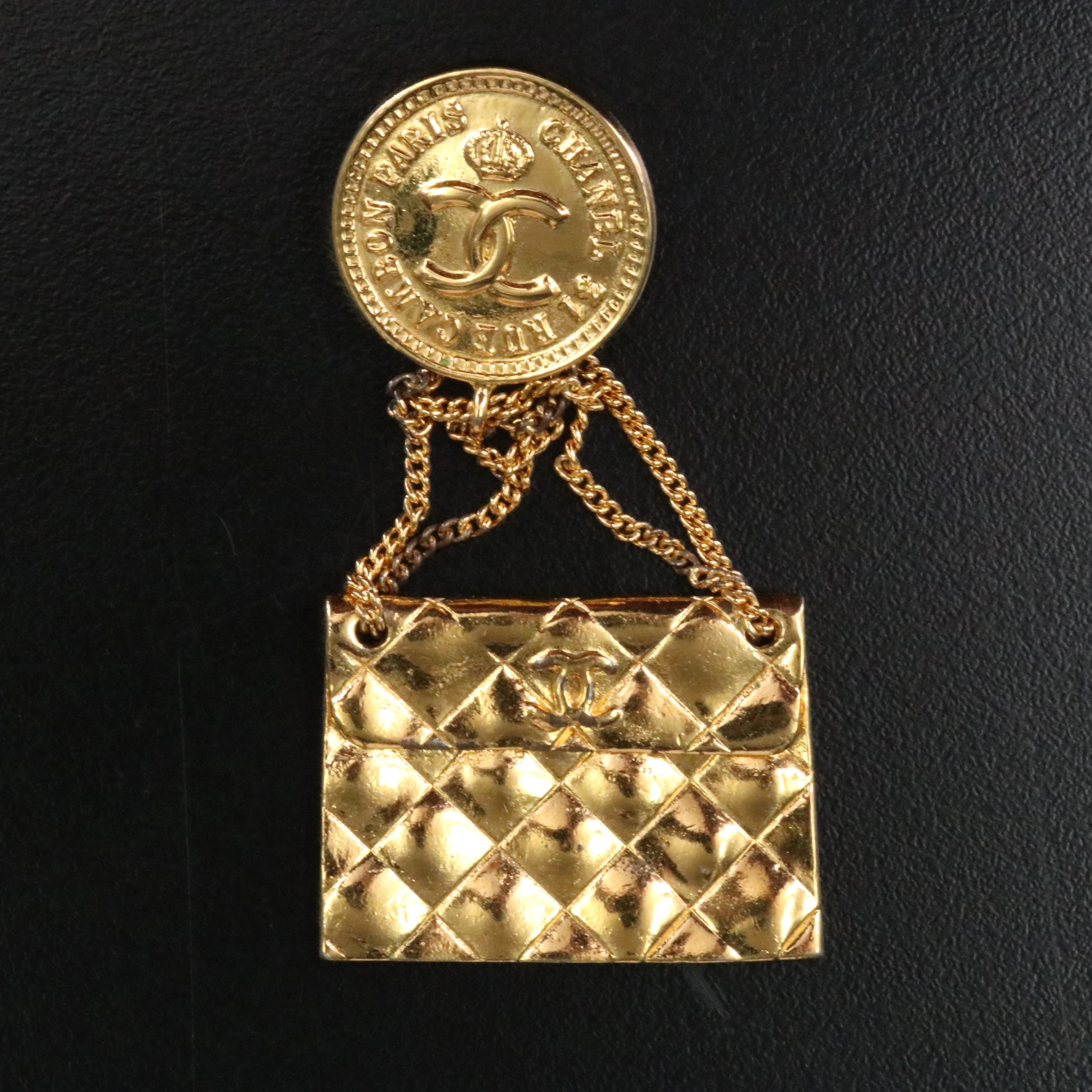 Chanel CC Logo Coin and Quilted Handbag Brooch