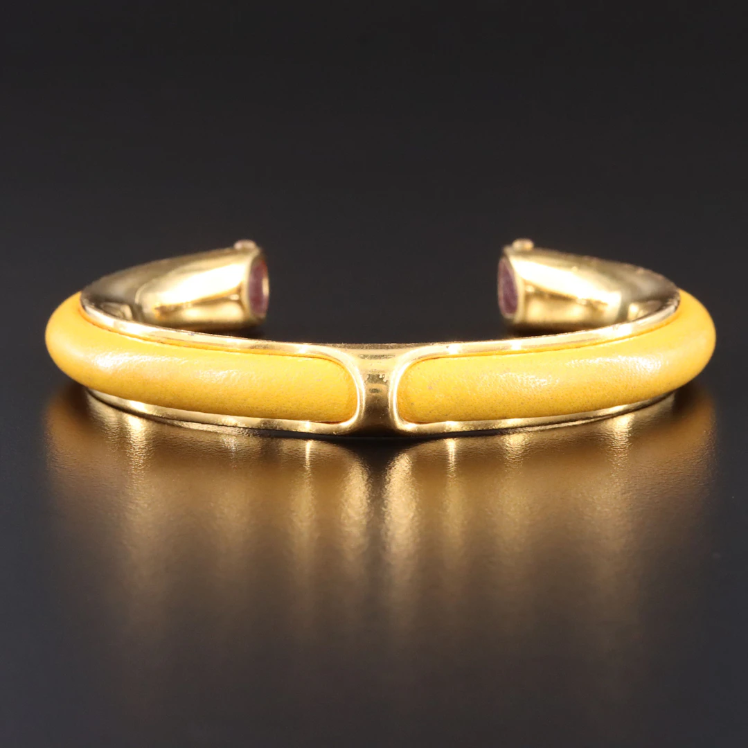 Hermès Kyoto Yellow Leather Cuff Bracelet