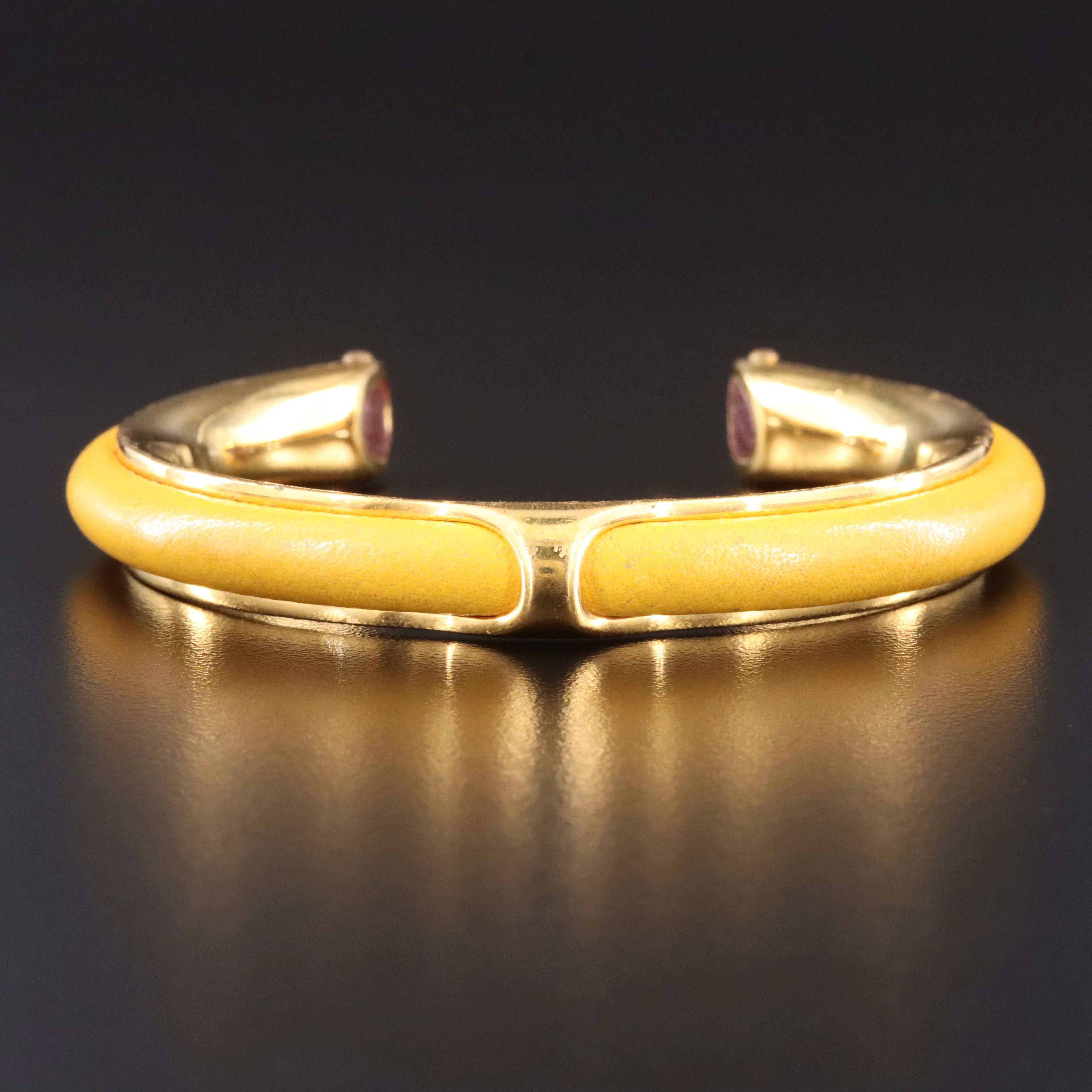 Hermès Kyoto Yellow Leather Cuff Bracelet