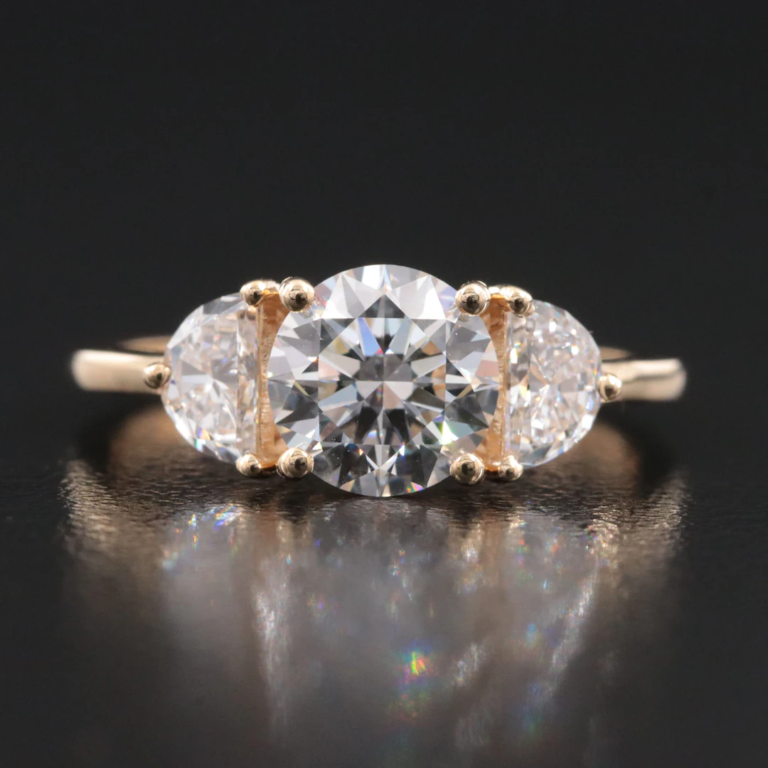 14K 1.87 CTW Lab Grown Diamond Three Stone Ring with IGI Report
