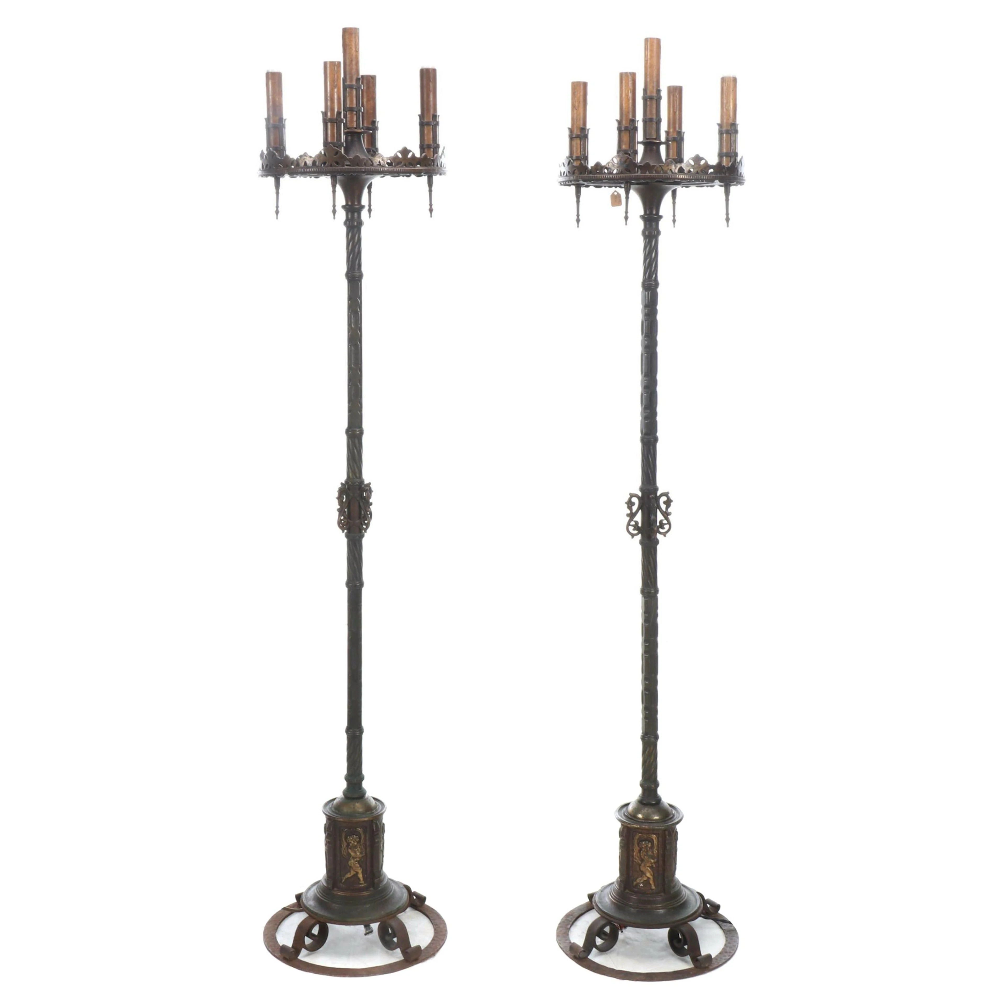 Gothic Revival Style Floor Candelabras, Early to Mid-20th Century