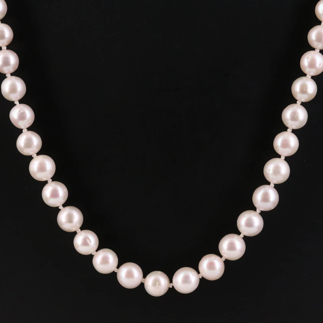 Pearl Necklace with 14K Rose Gold Clasp