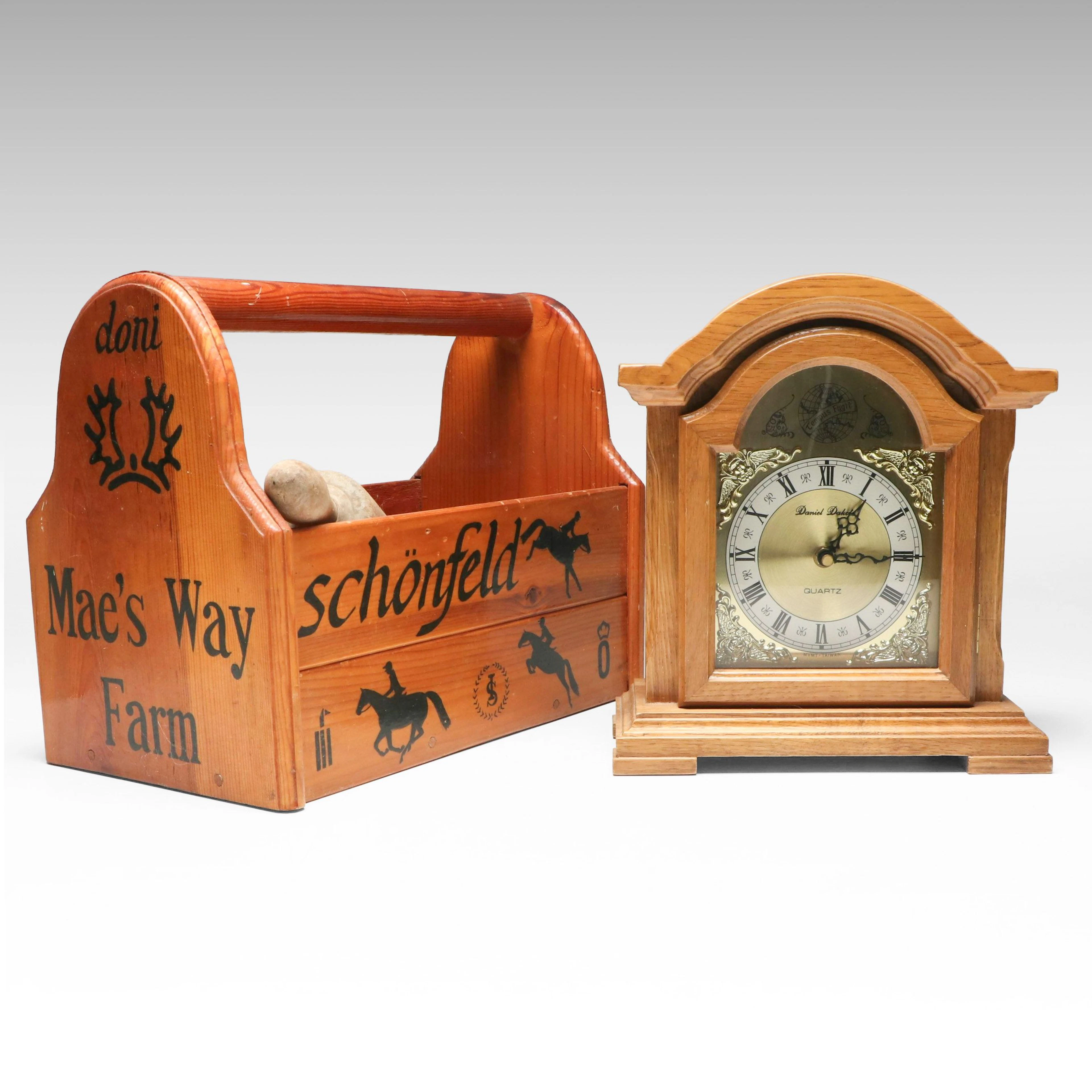 Daniel Dakota "Tempus Fugit" Mantel Clock with Other Rustic Wood Decorations