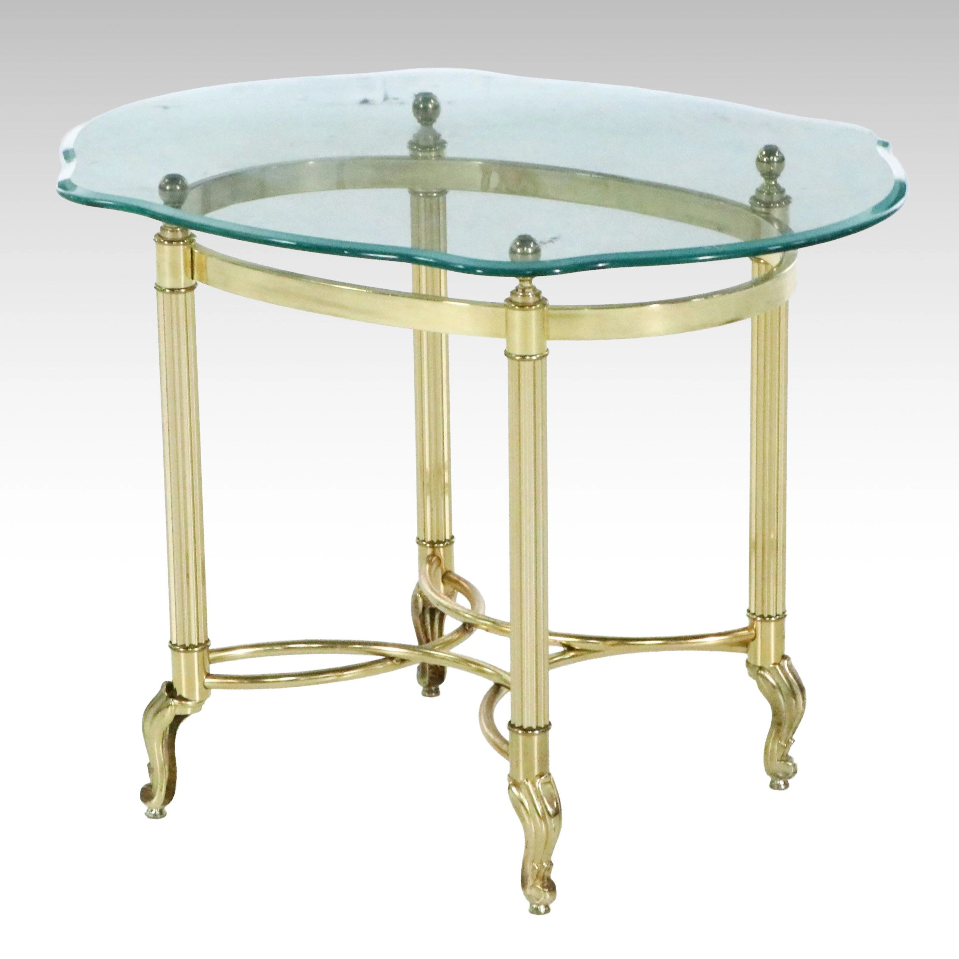Neoclassical Style Glass-Top Lacquered Brass End Table, Late 20th Century