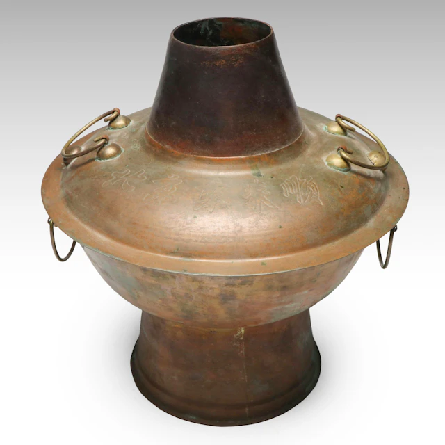 Chinese Copper and Brass Charcoal Hot Pot, Mid to Late 20th C.