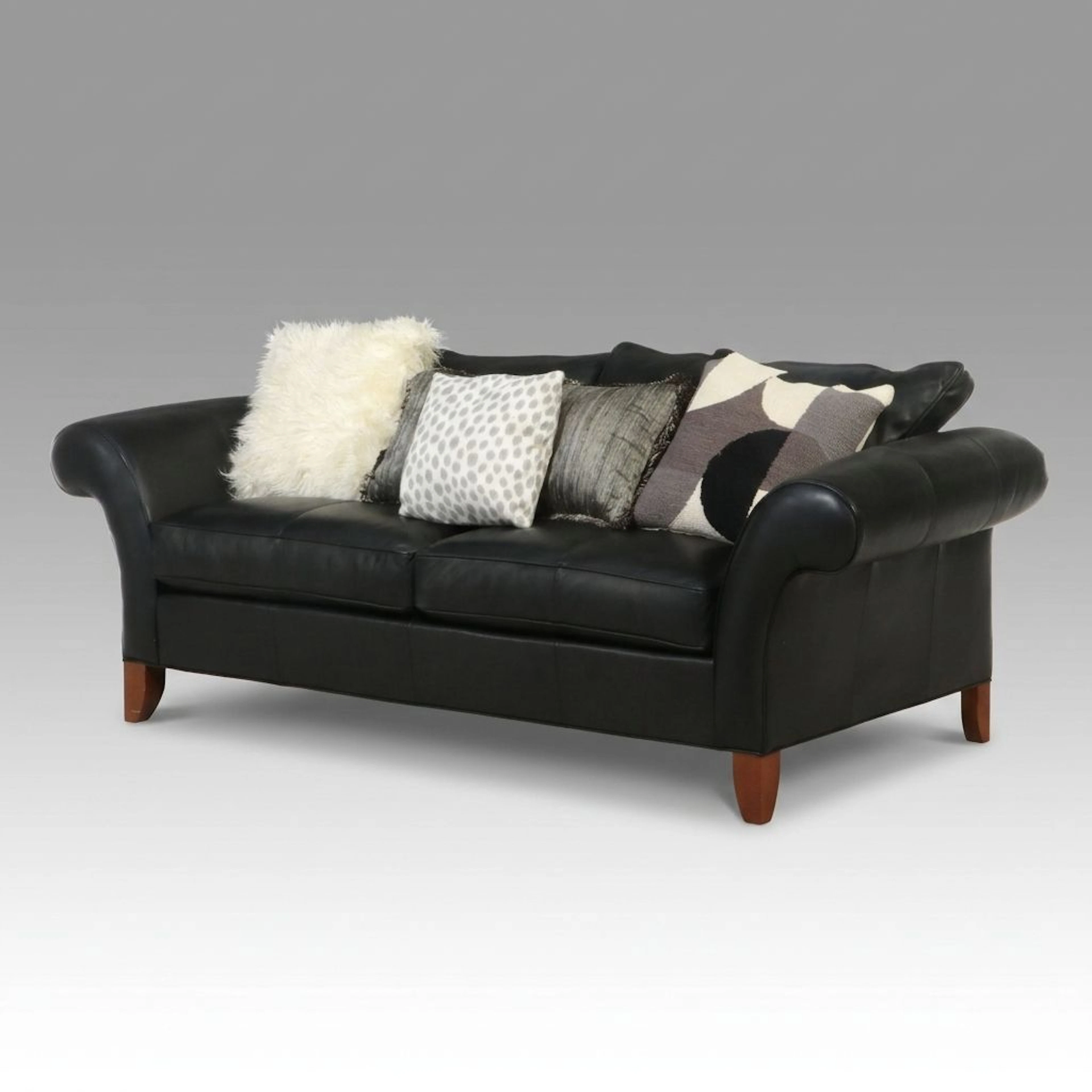Ethan Allen Black Leather Upholstered Loveseat