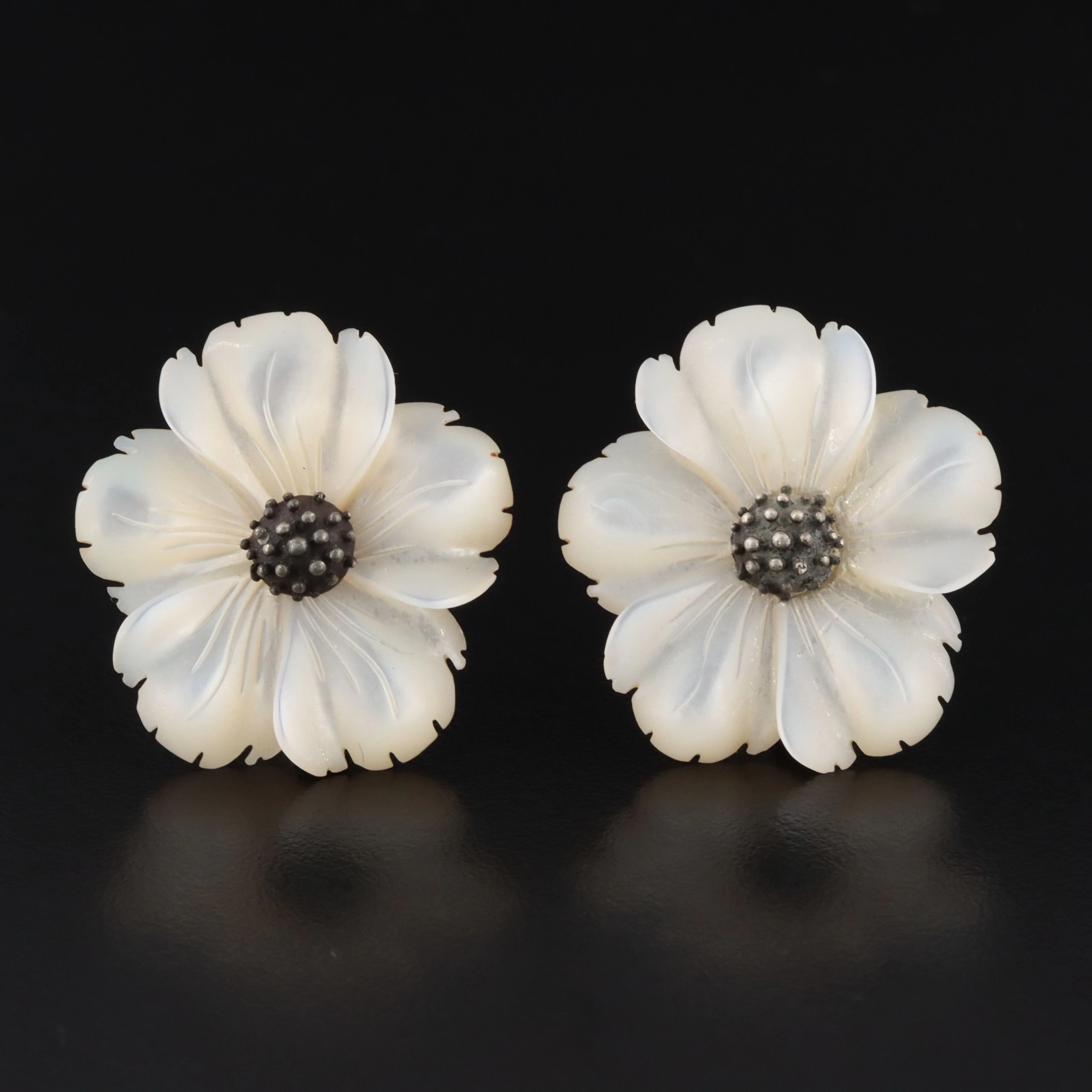 Stephen Dweck Sterling Mother-of-Pearl Flower Clip Earrings