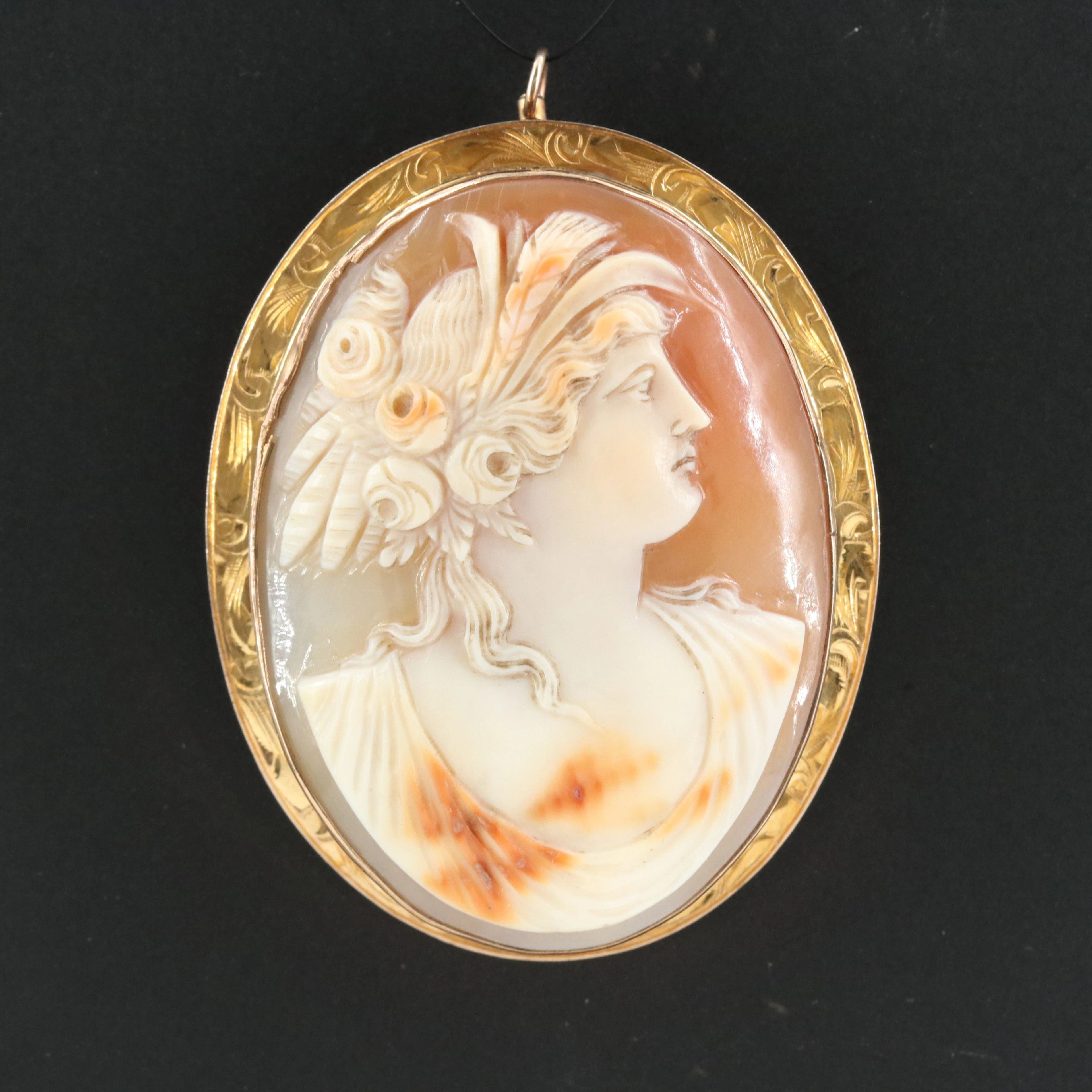 Antique Greco-Roman Revival 10K Goddess Demeter Cameo Brooch/Pendant