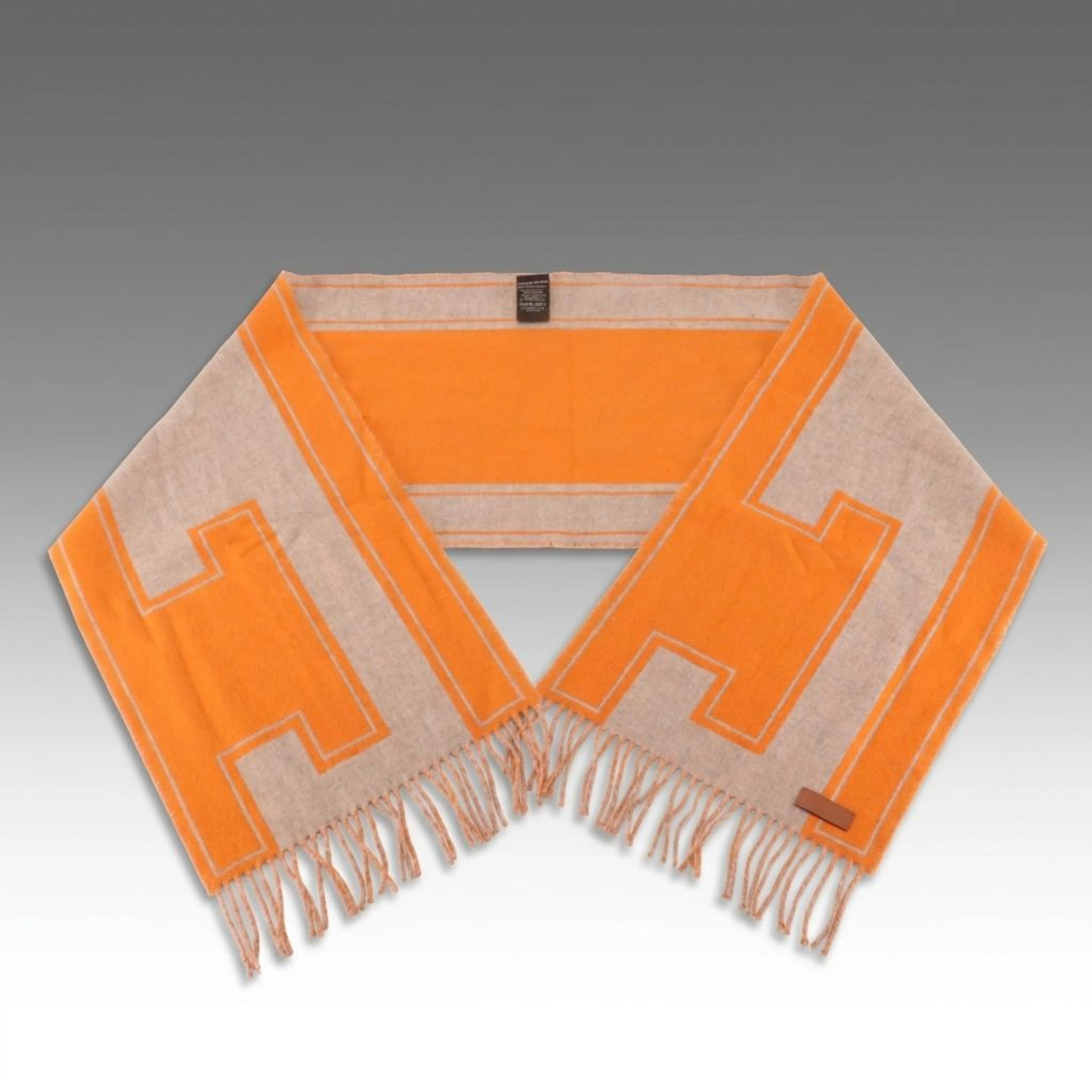 Hermès Cashmere Casaque Clefs de H Scarf with Leather Patch and Includes Box