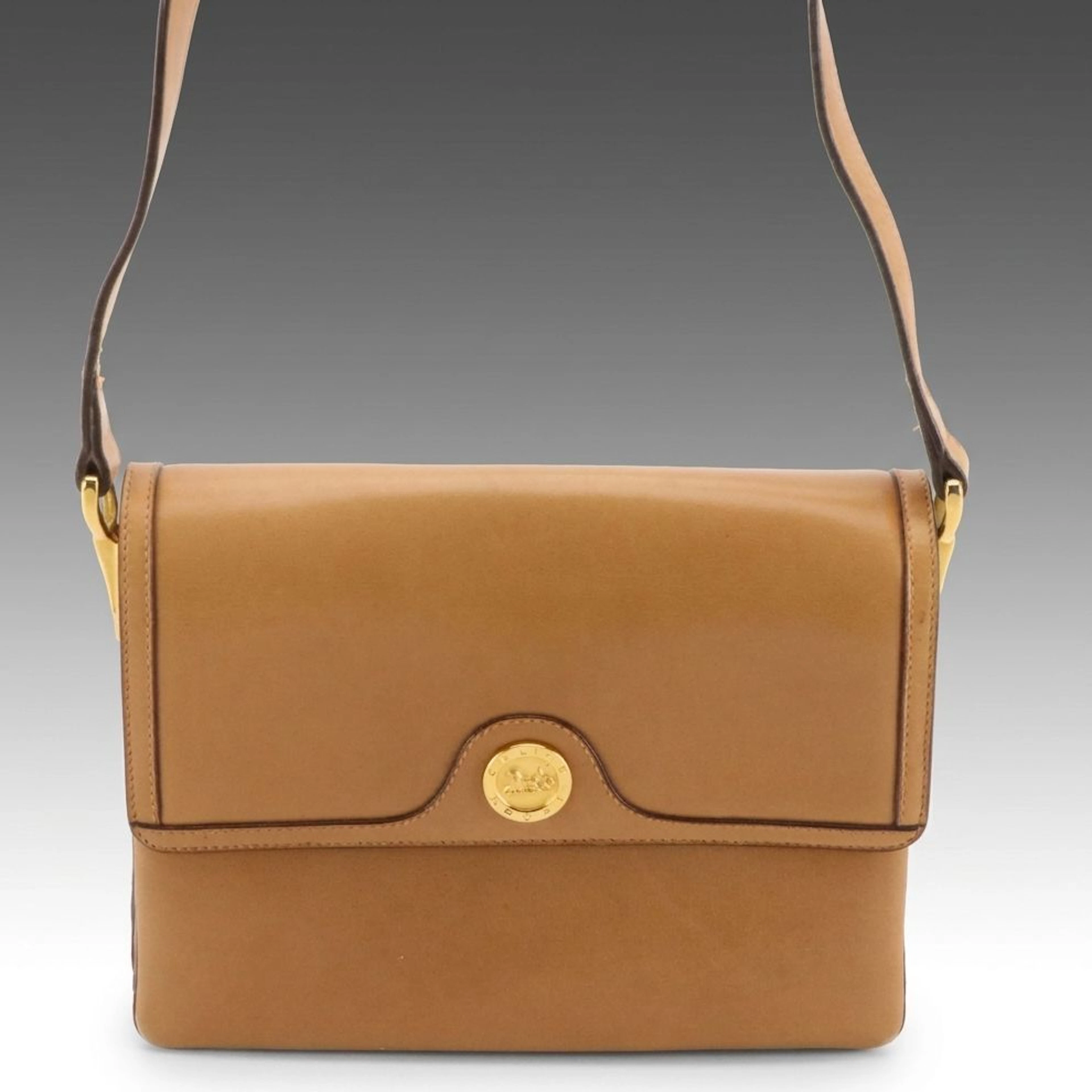 Celine Foldover Shoulder Bag in Beige Leather