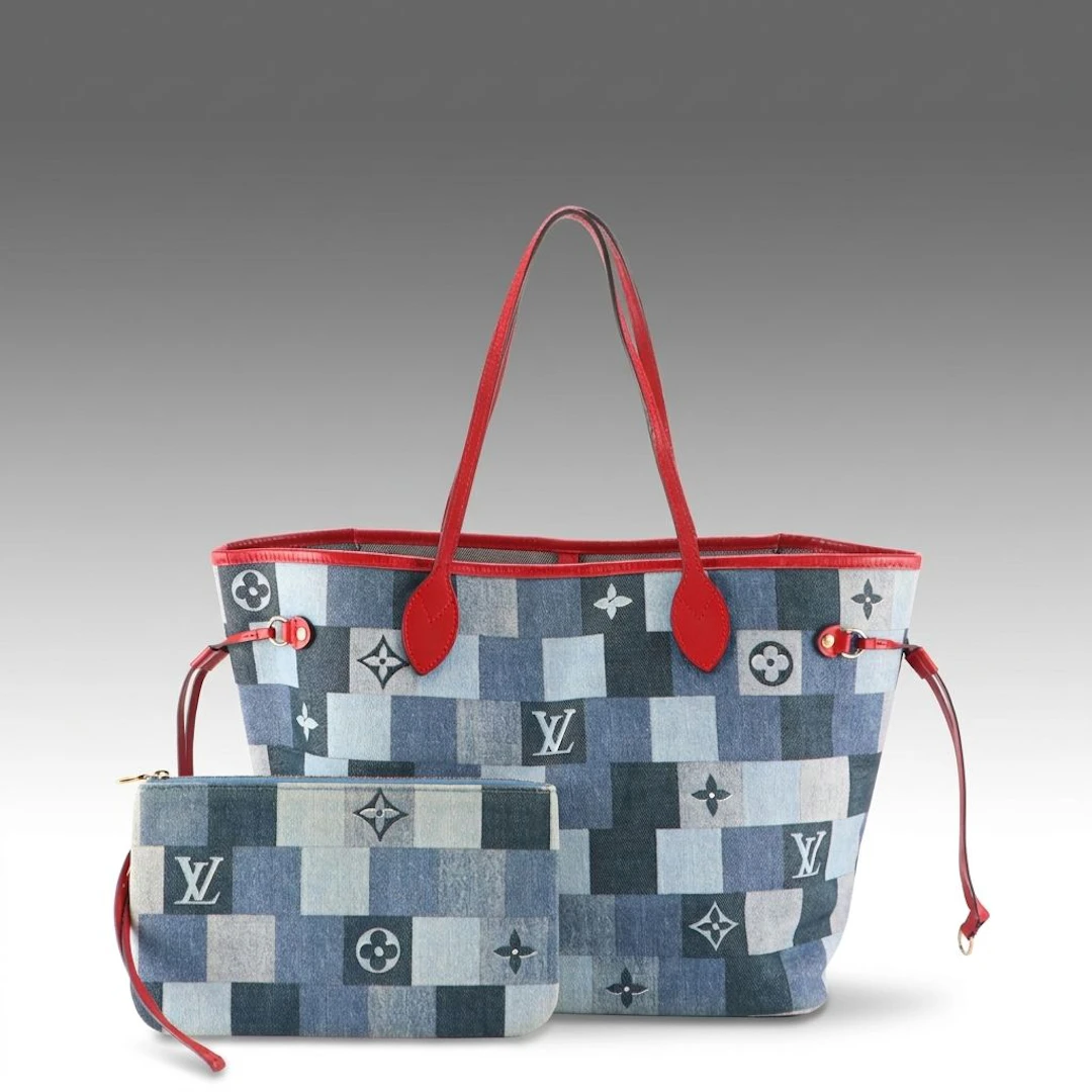 Louis Vuitton Neverfull MM Tote Bag in Denim Damier Monogram Patchwork