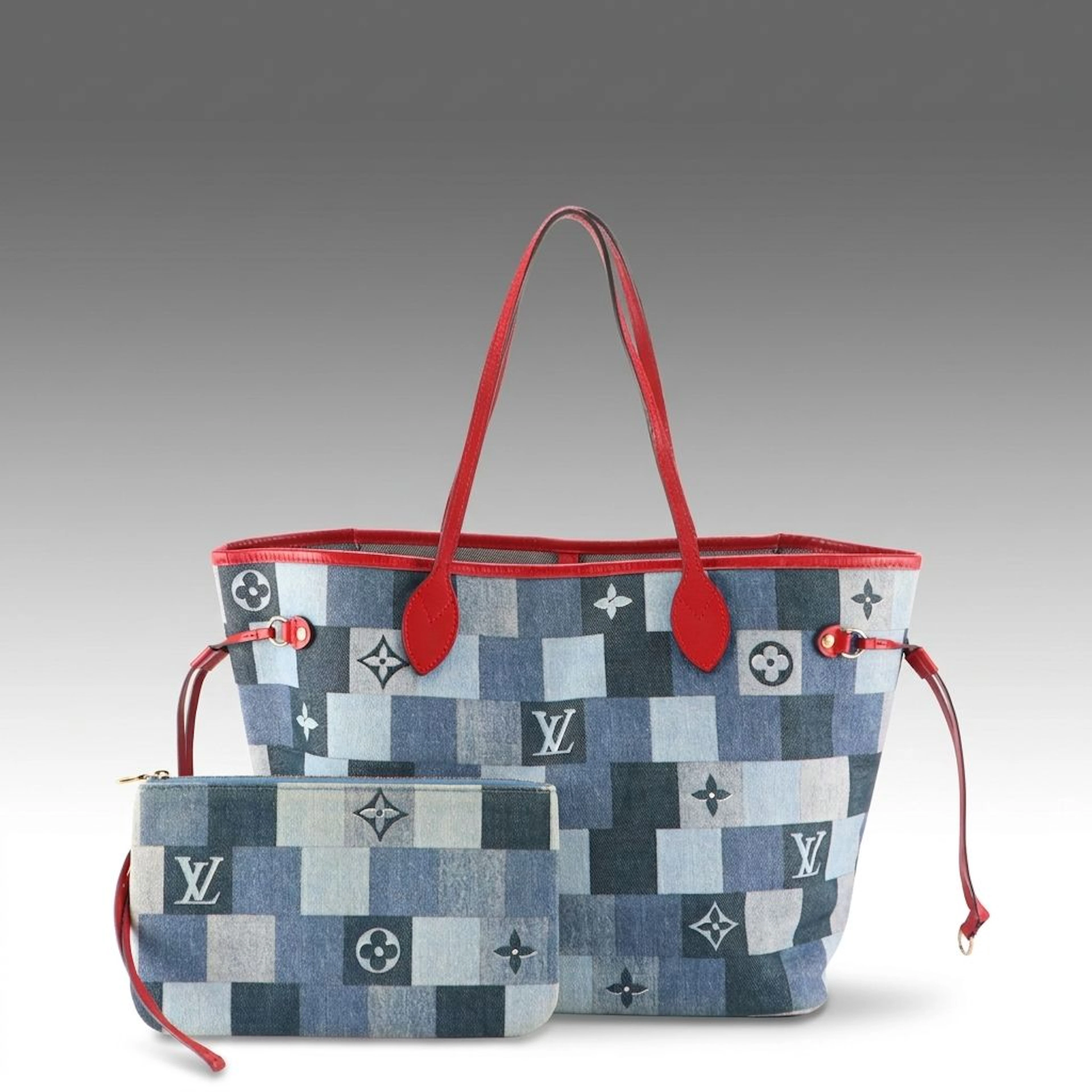 Louis Vuitton Neverfull MM Tote Bag in Denim Damier Monogram Patchwork