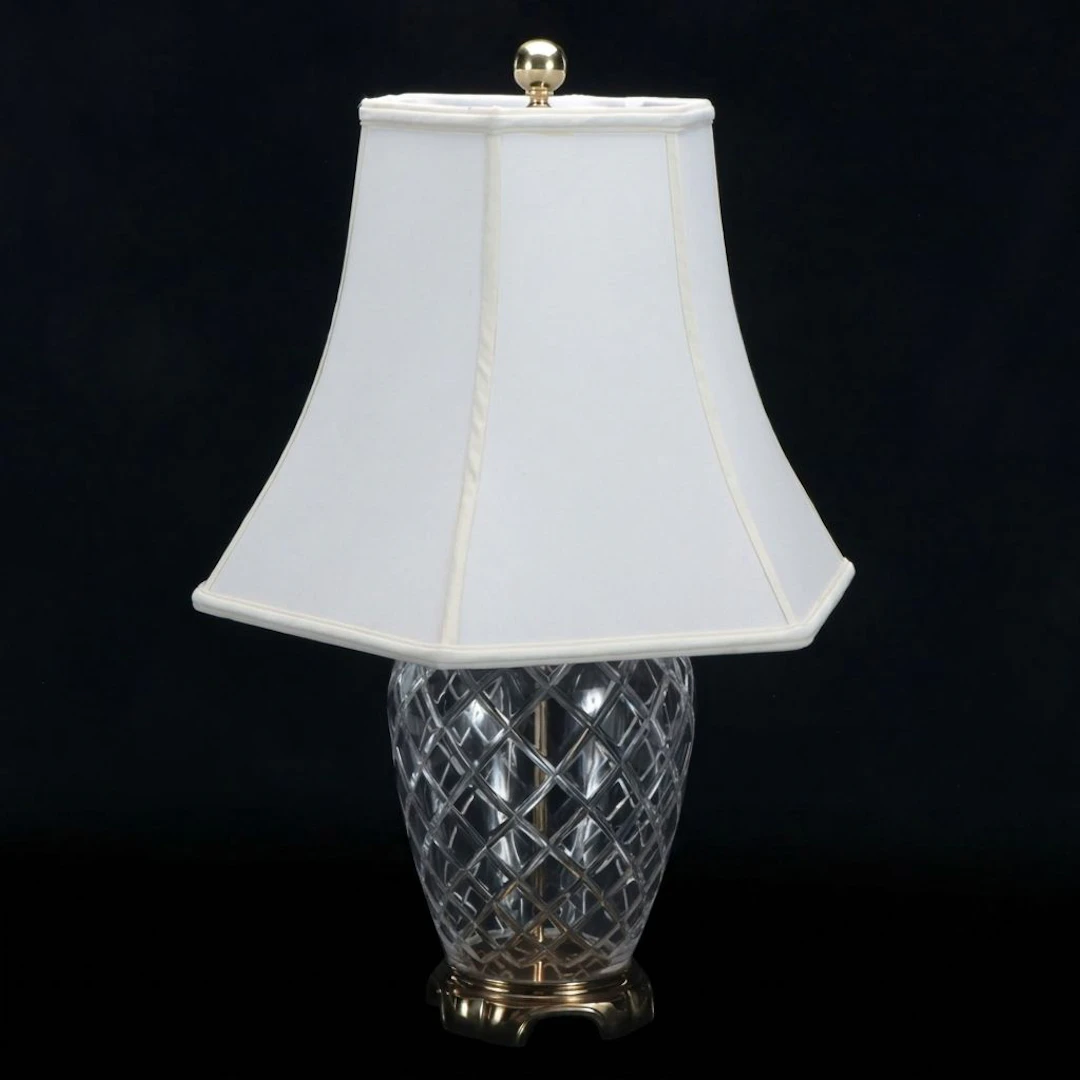 Cut Glass Table Lamp with Silk Shade