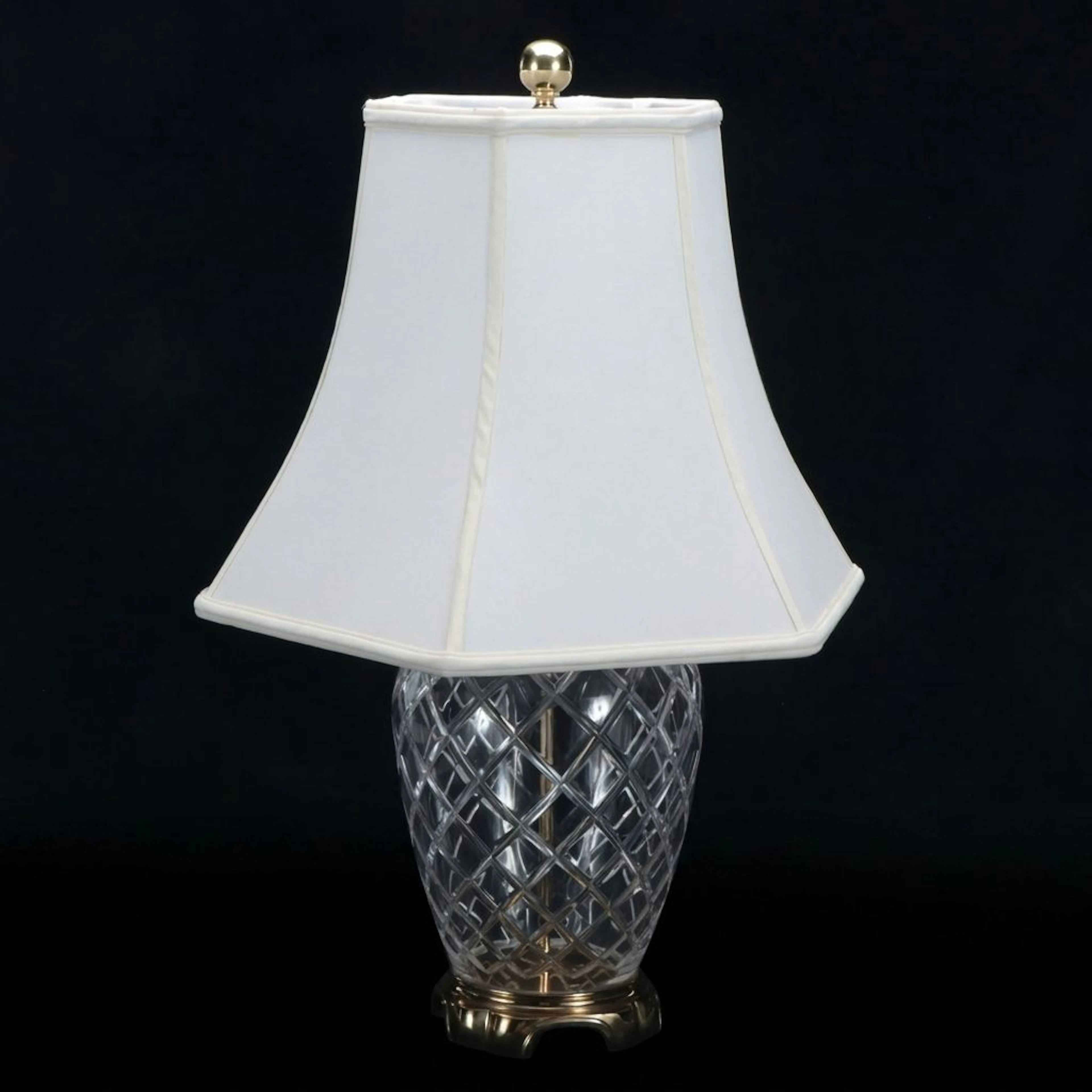 Cut Glass Table Lamp with Silk Shade