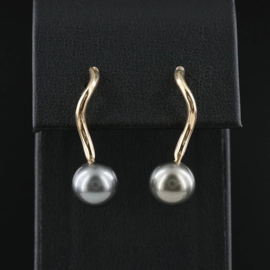 14K Pearl Spiral Drop Earrings