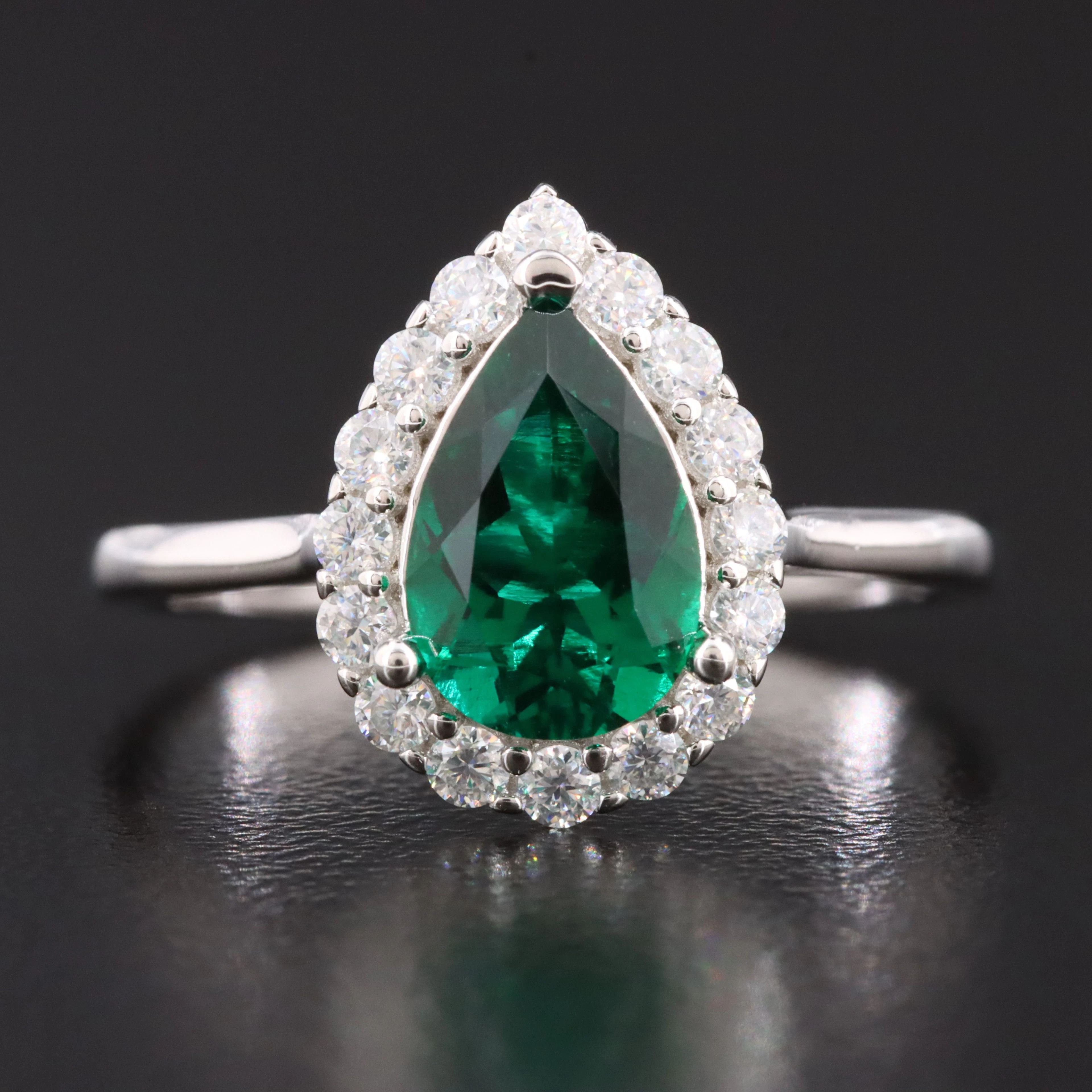 Sterling Emerald and Moissanite Ring