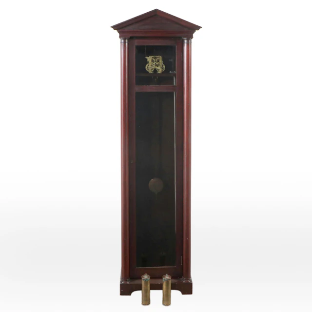 Greek Revival Style Mahogany Grandfather Clock Case with Clock Parts