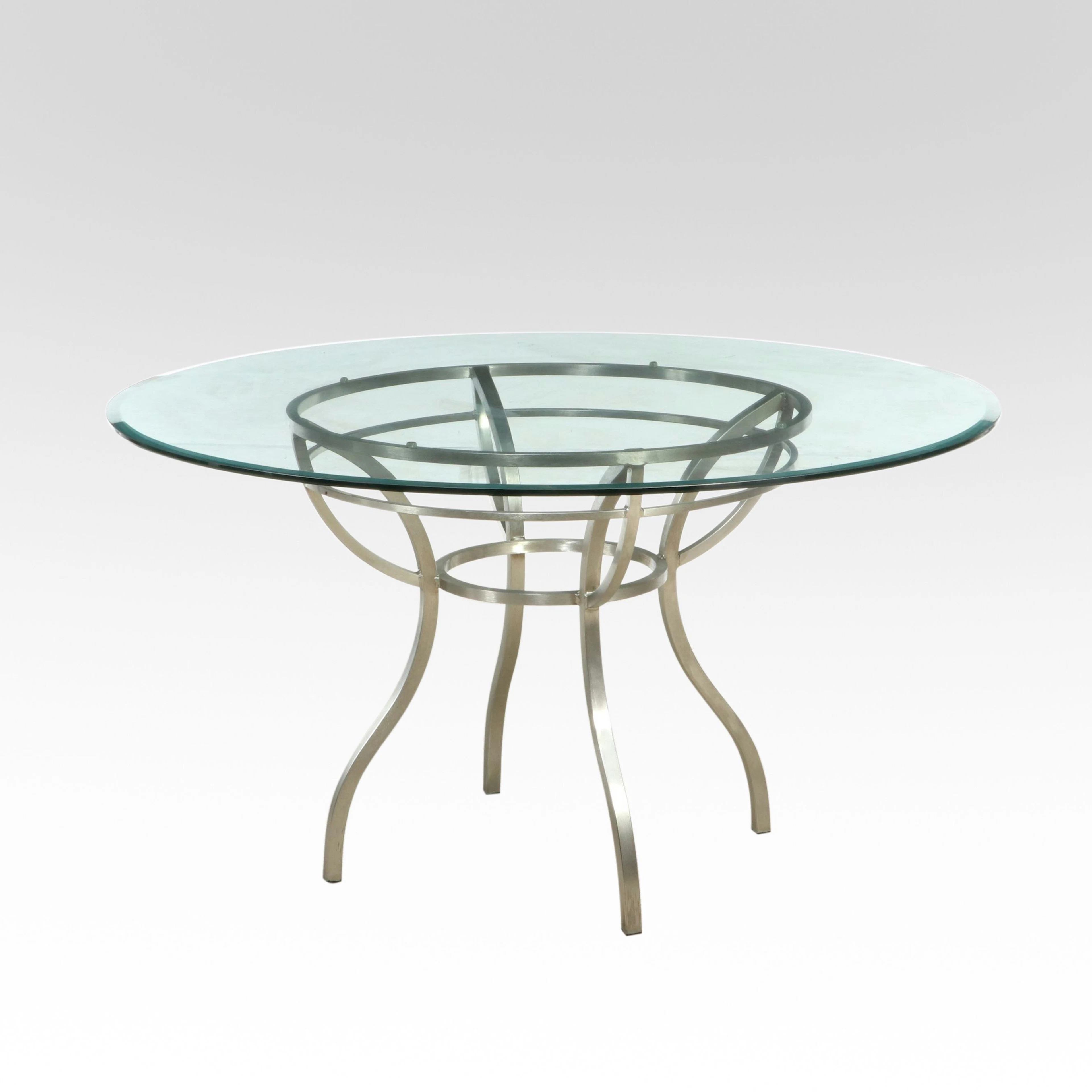 Modernist Style Glass-Top Brushed Nickel Finish Dining Table