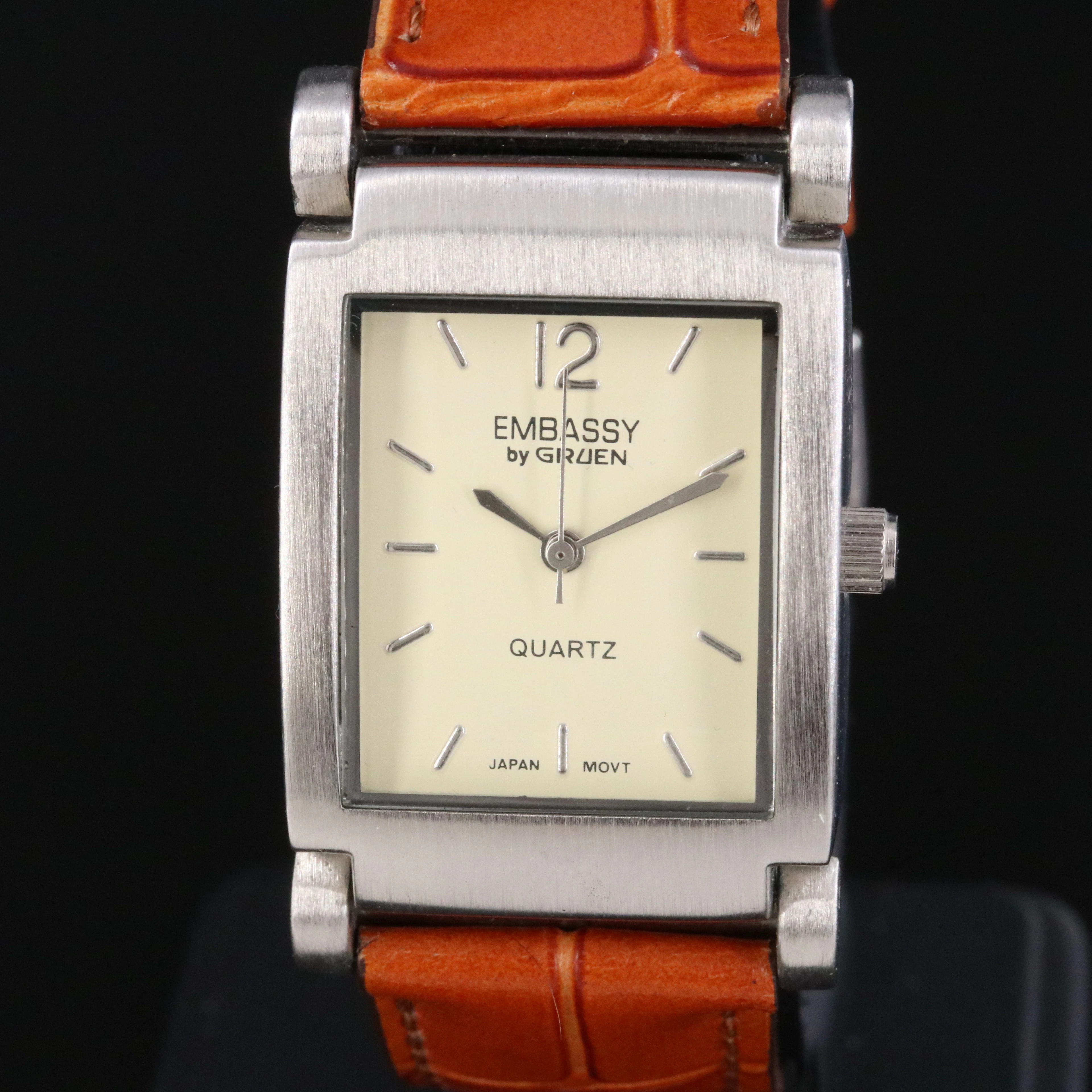 Embassy By Gruen Brushed Metal Tank Style Quartz Watch