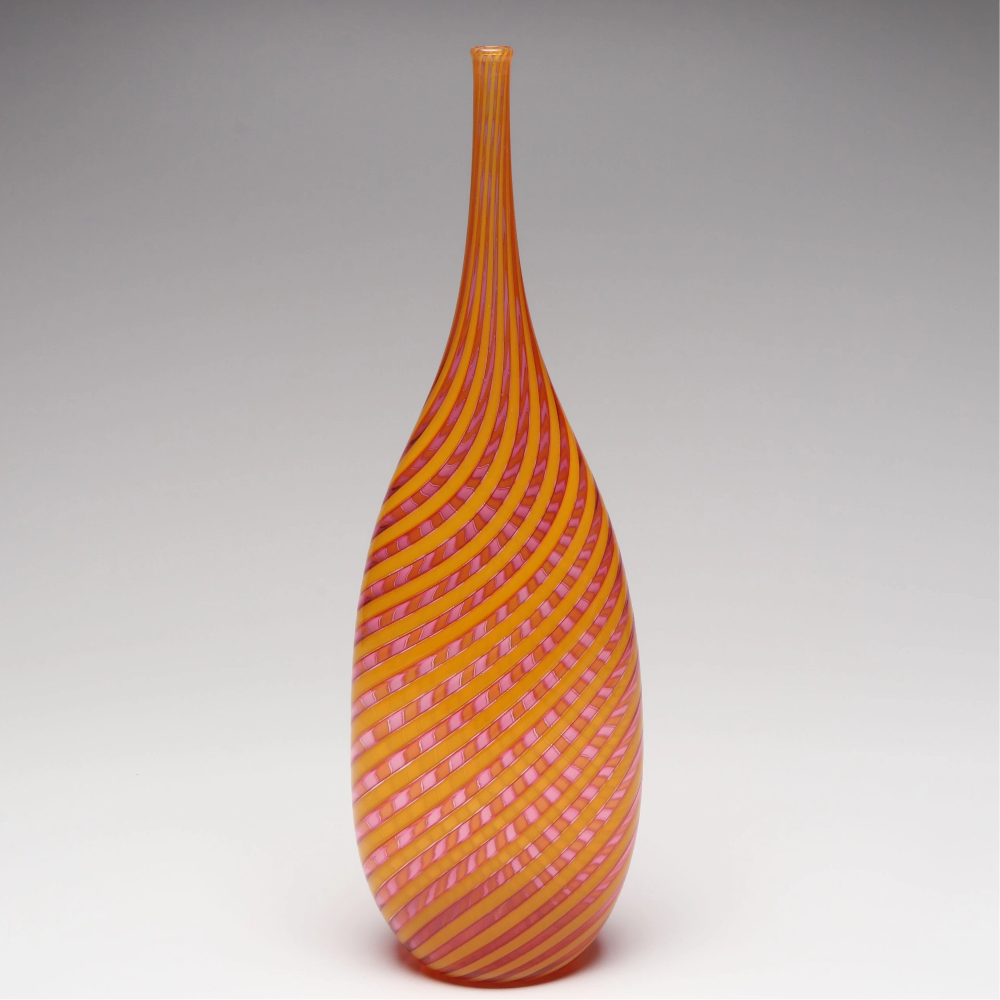 Sam Stang Pink and Orange Optic Studio Art Glass Vase, 2003
