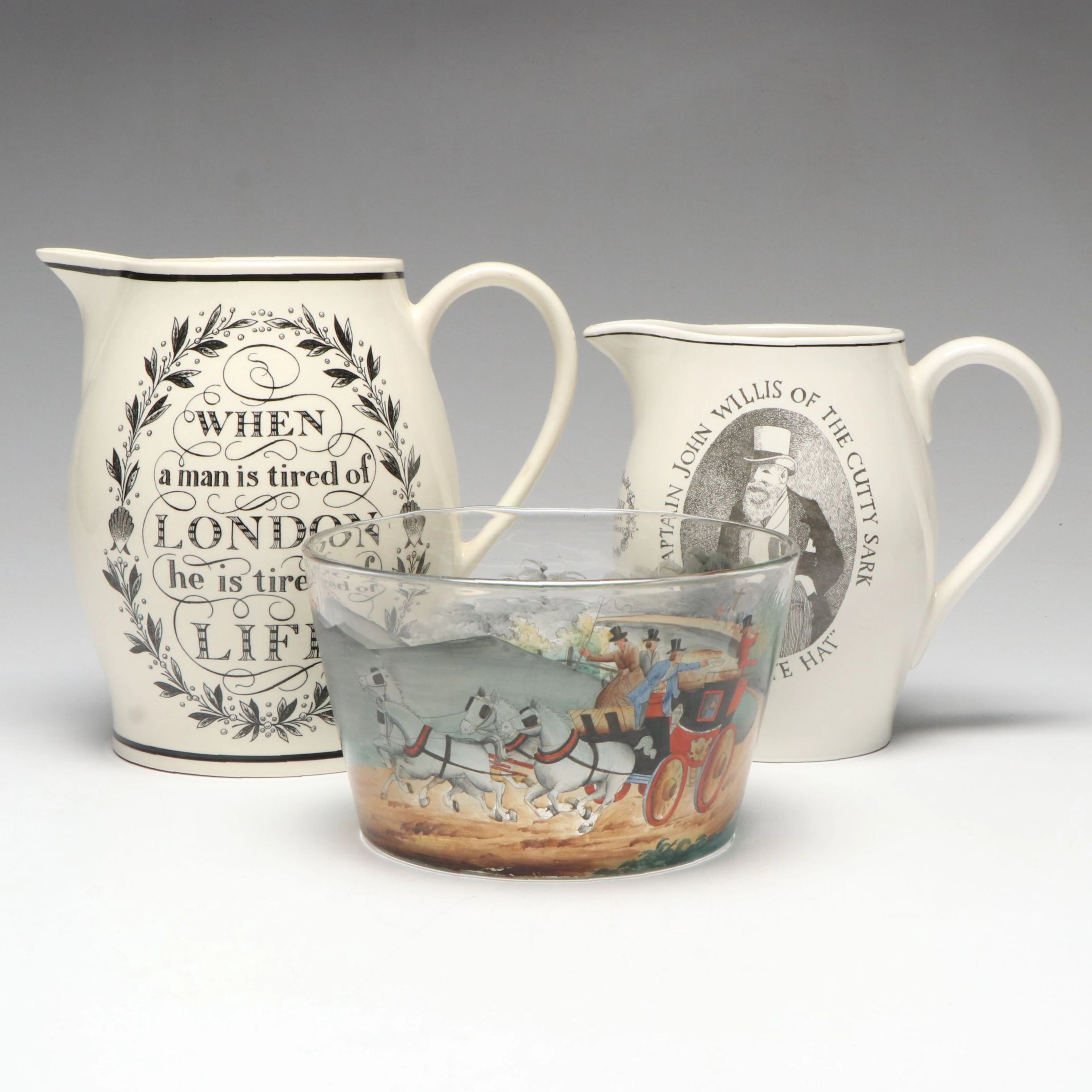 Wedgwood "The London Jug" Ceramic Pitcher with Other Pitcher and Bowl