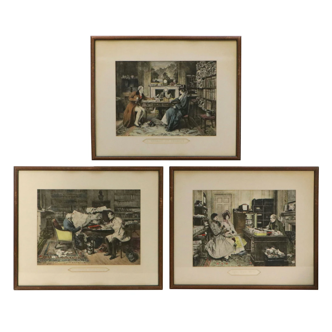 After Walter Dendy Sadler Collection of Hand-Colored Lithographic Office Scenes