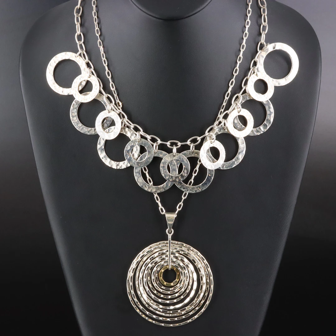 Sterling Concentric & Circle Necklaces