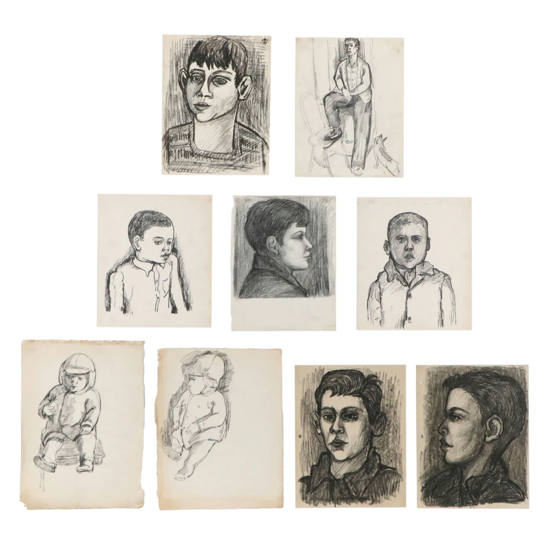 Achillo "Achi" Sullo Charcoal and Graphite Drawings of Boys and Babies