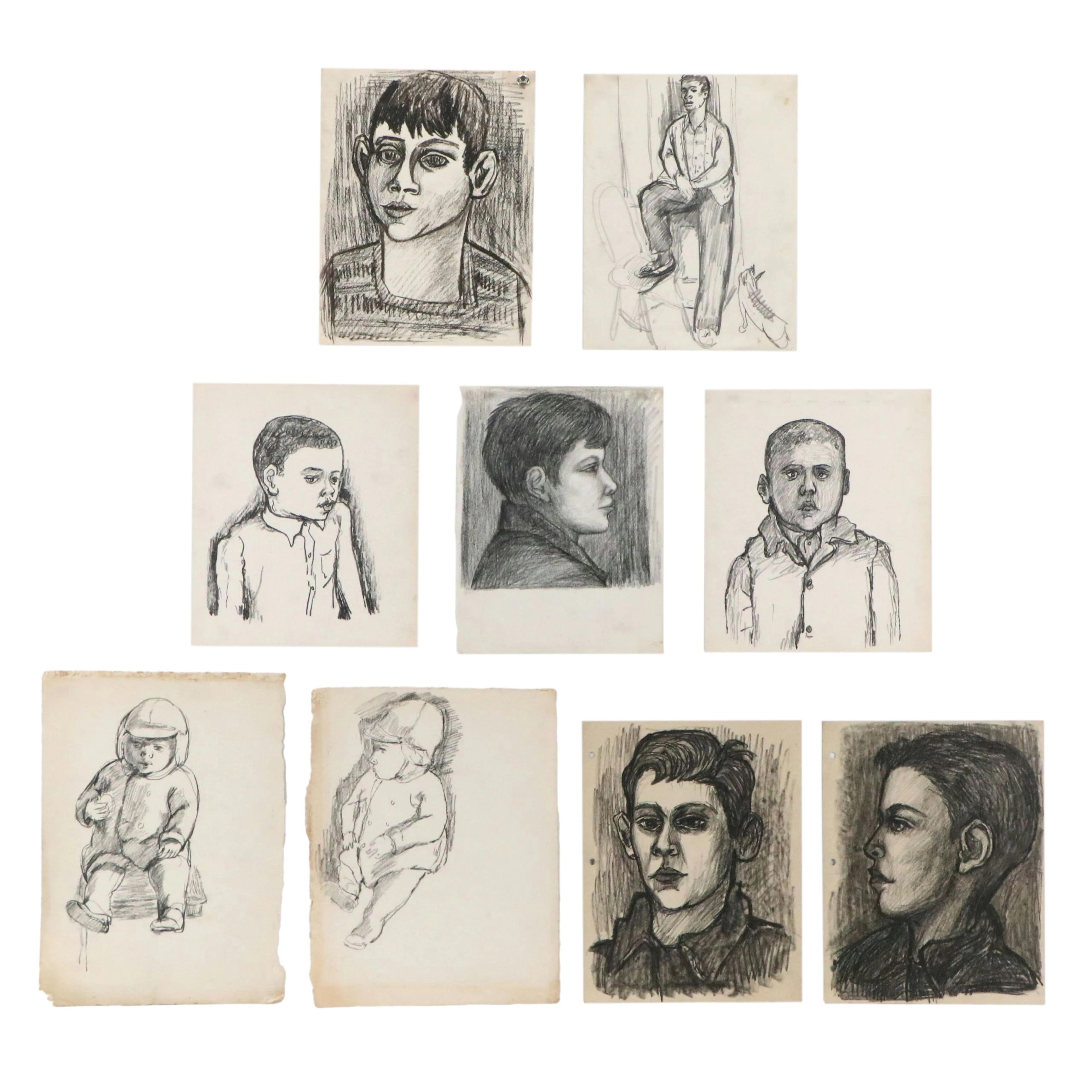 Achillo "Achi" Sullo Charcoal and Graphite Drawings of Boys and Babies