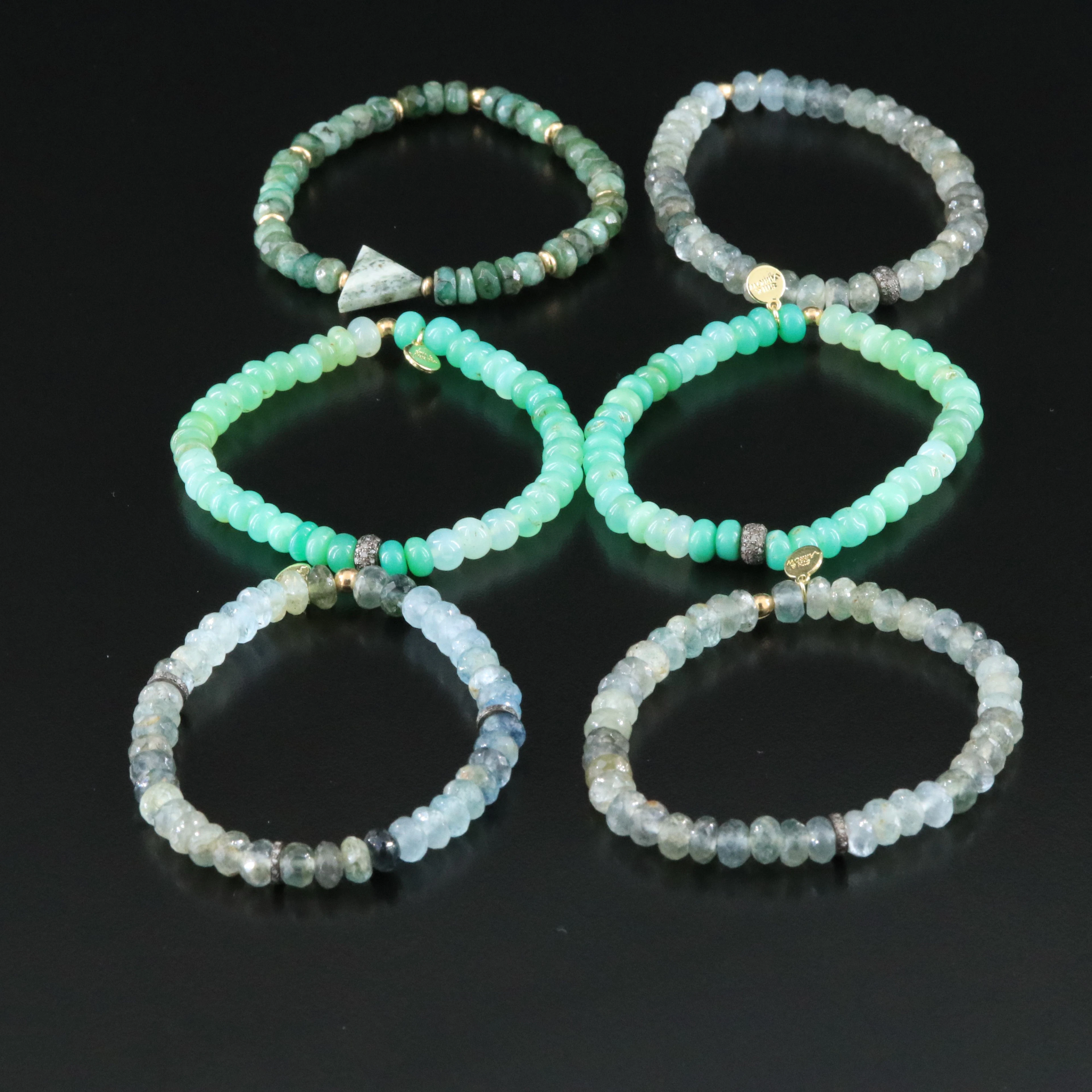 Beaded Bracelet Collection Featuring Chrysoprase, Emerald and Aquamarine