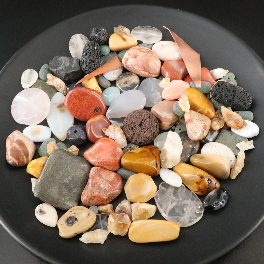 Loose Gemstones and Untested Metals Featuring Jasper, Lava and Agate