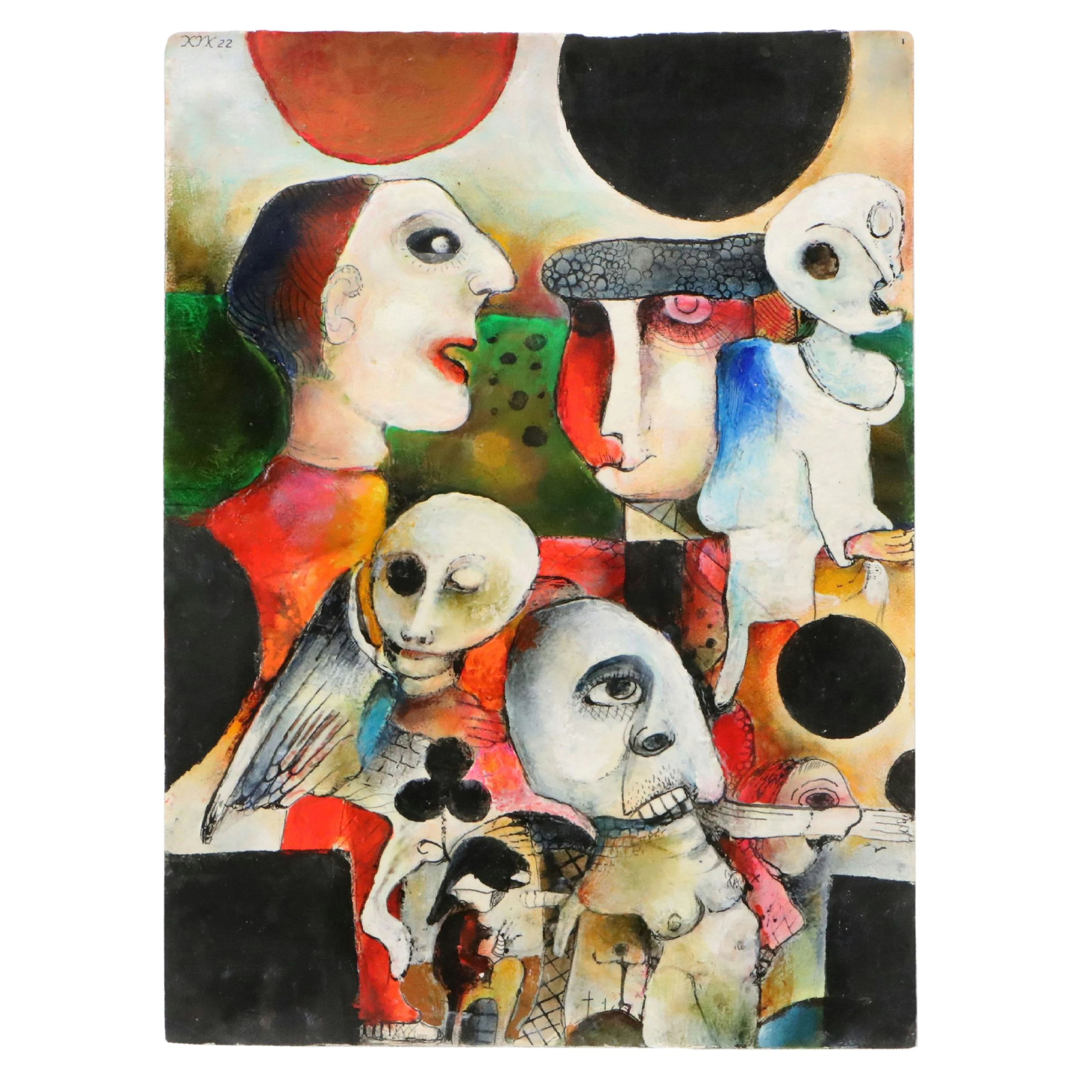 Nikolay Manuylov "Kuk" Surrealistic Oil Panting with Figures, 2022
