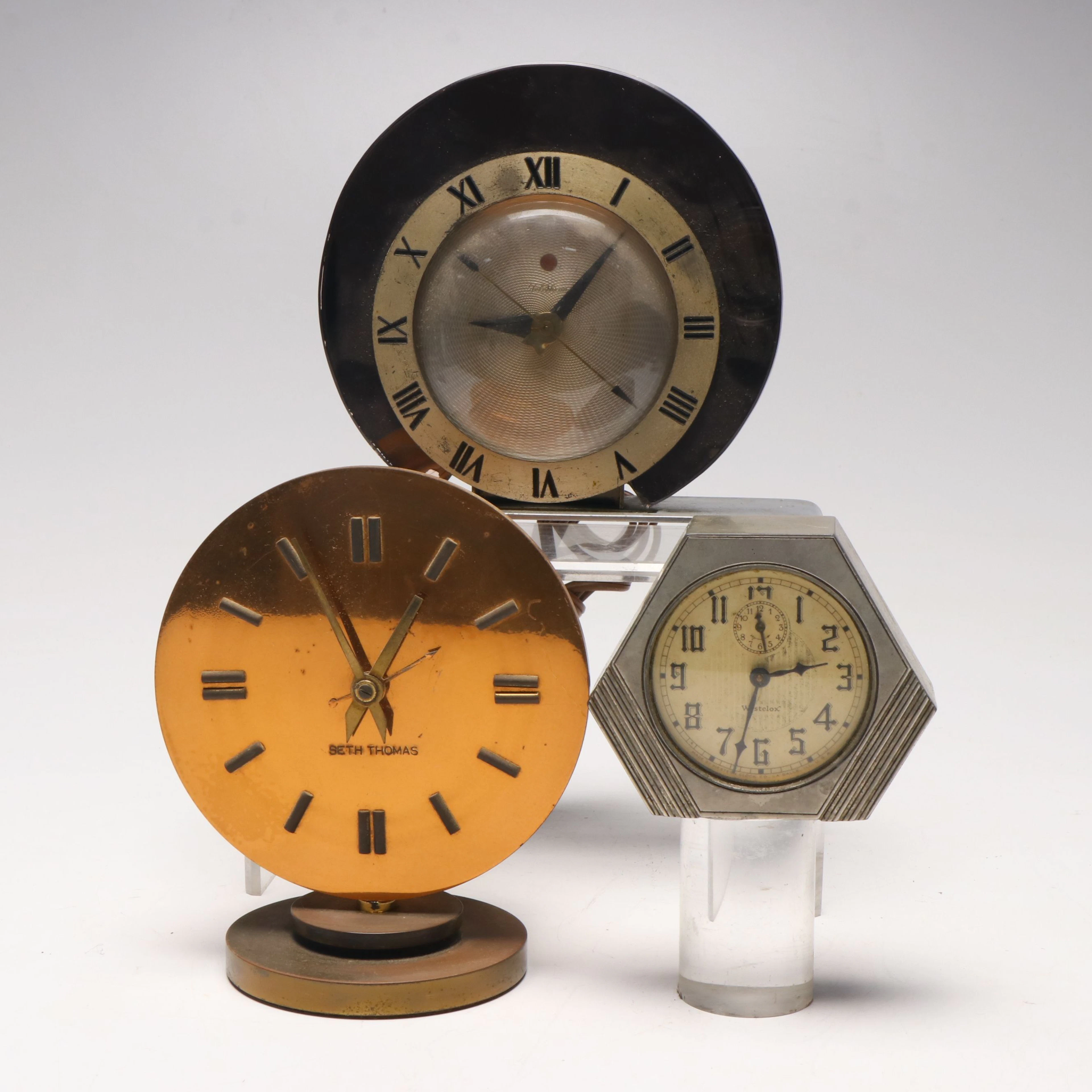Seth Thomas Copper and Bronze Desk Clock with More Art Deco Clocks