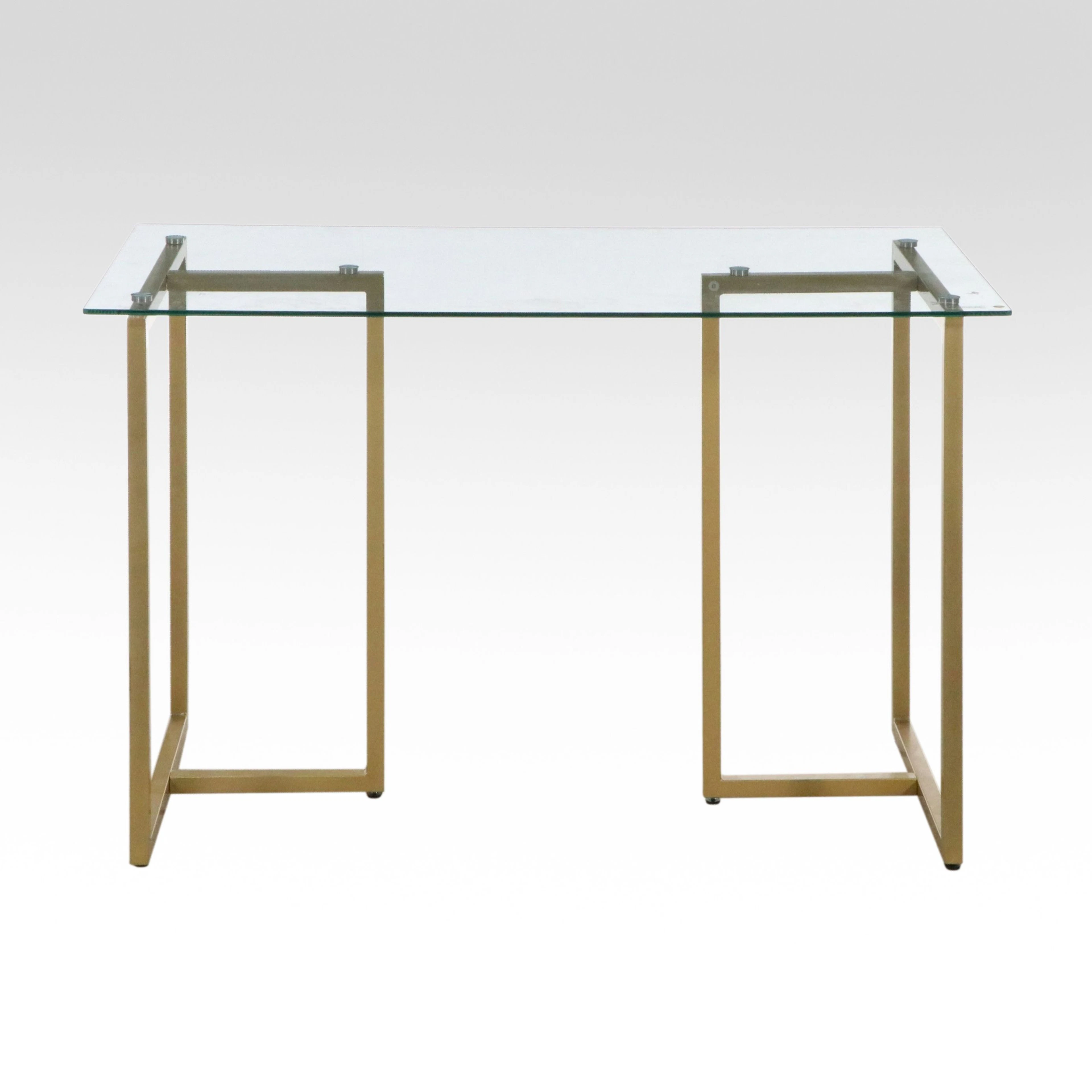 Minimalist Style Gold-Tone Metal and Glass Console Table