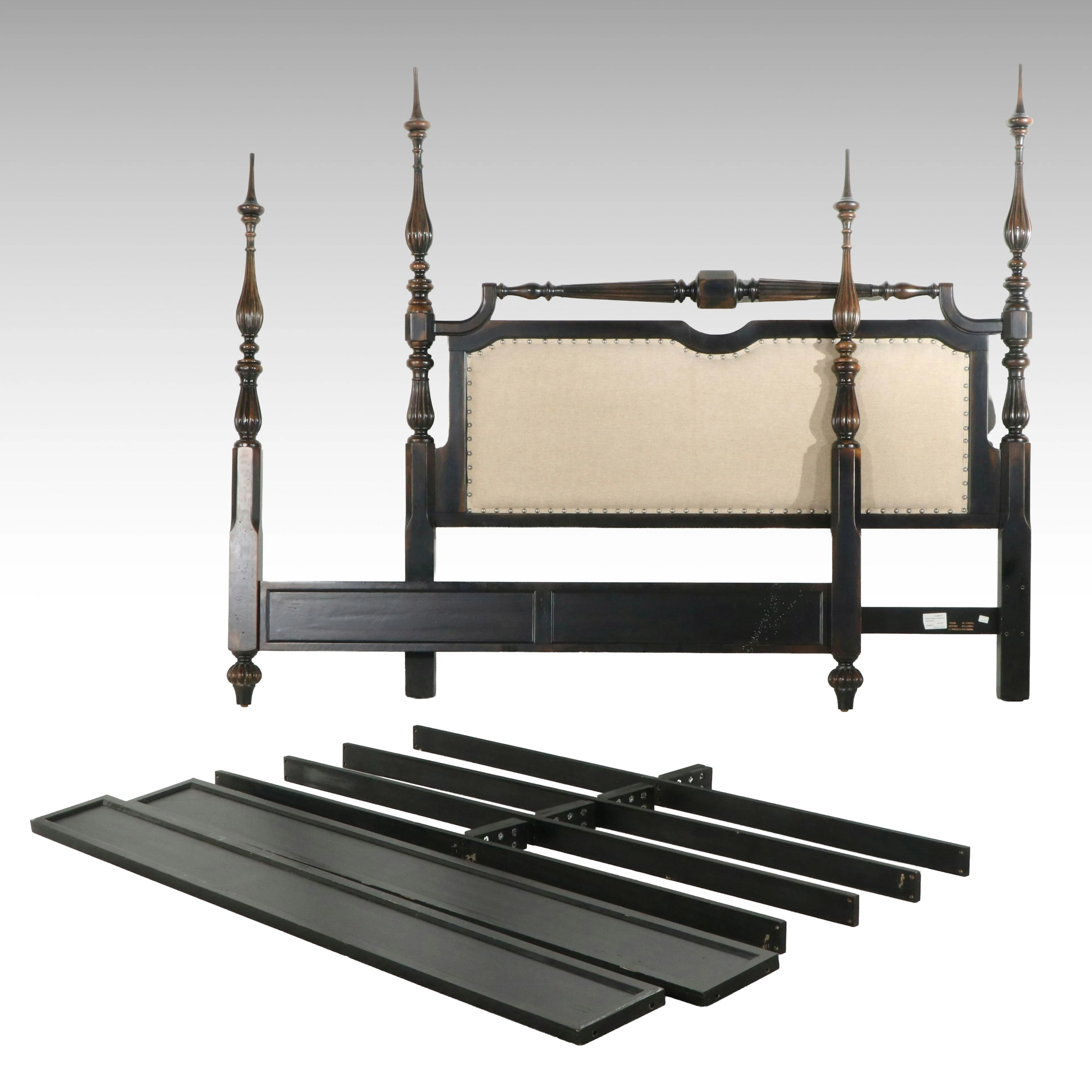 Hooker Furniture Upholstered Black Four-Poster King Bed Frame, 21st Century