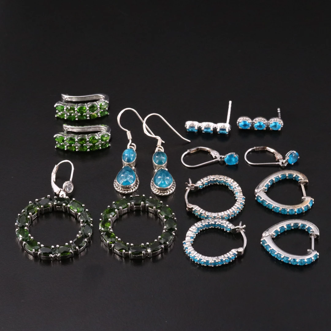 Sterling Gemstone Earring Collection with Apatite, Diopside, and Topaz
