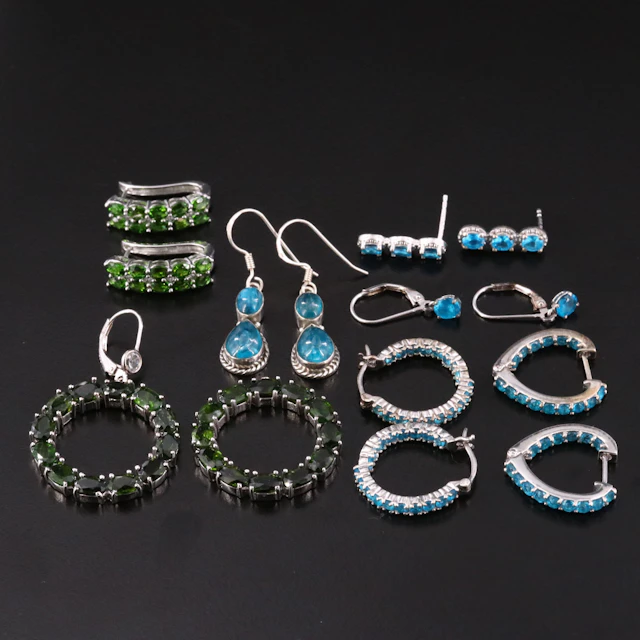 Sterling Gemstone Earring Collection with Apatite, Diopside, and Topaz