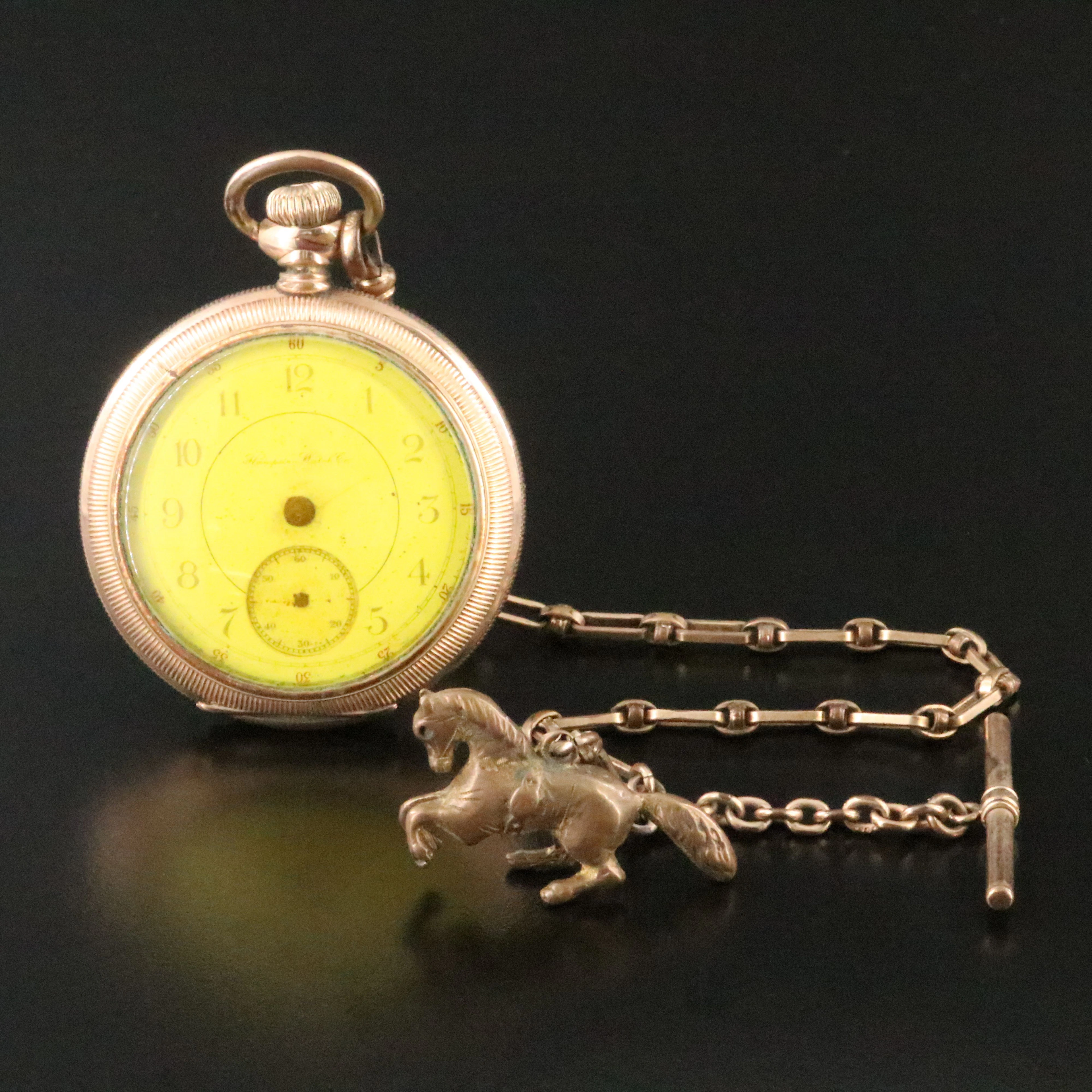 Antique Hampden Watch Co. Gold Filled Pocket Watch with Horse Fob