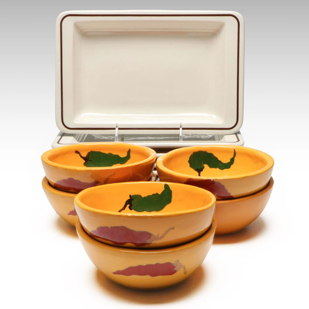DeForest "Salsa" Ceramic Bowls with Sterling China Plates, Mid to Late 20th C.