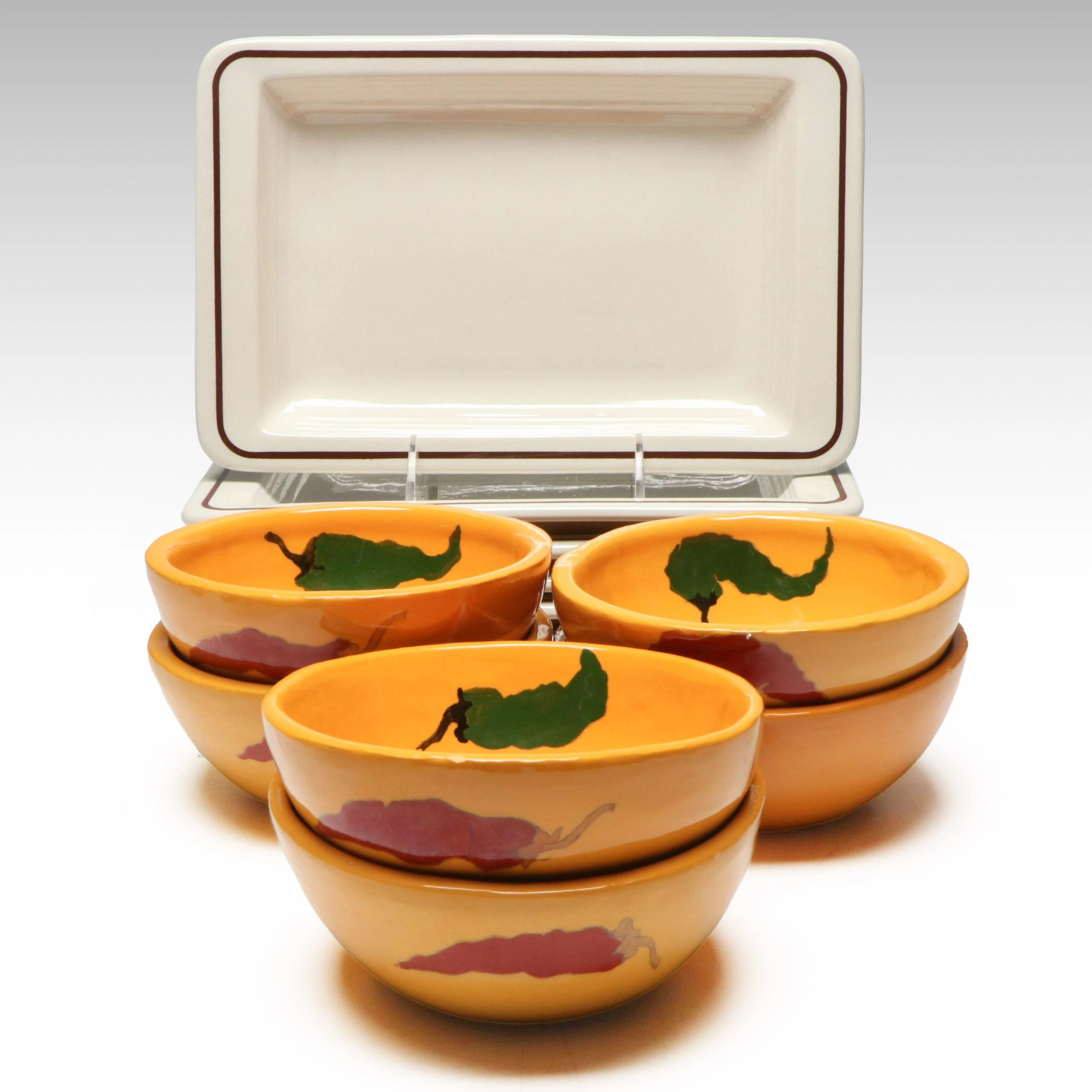 DeForest "Salsa" Ceramic Bowls with Sterling China Plates, Mid to Late 20th C.